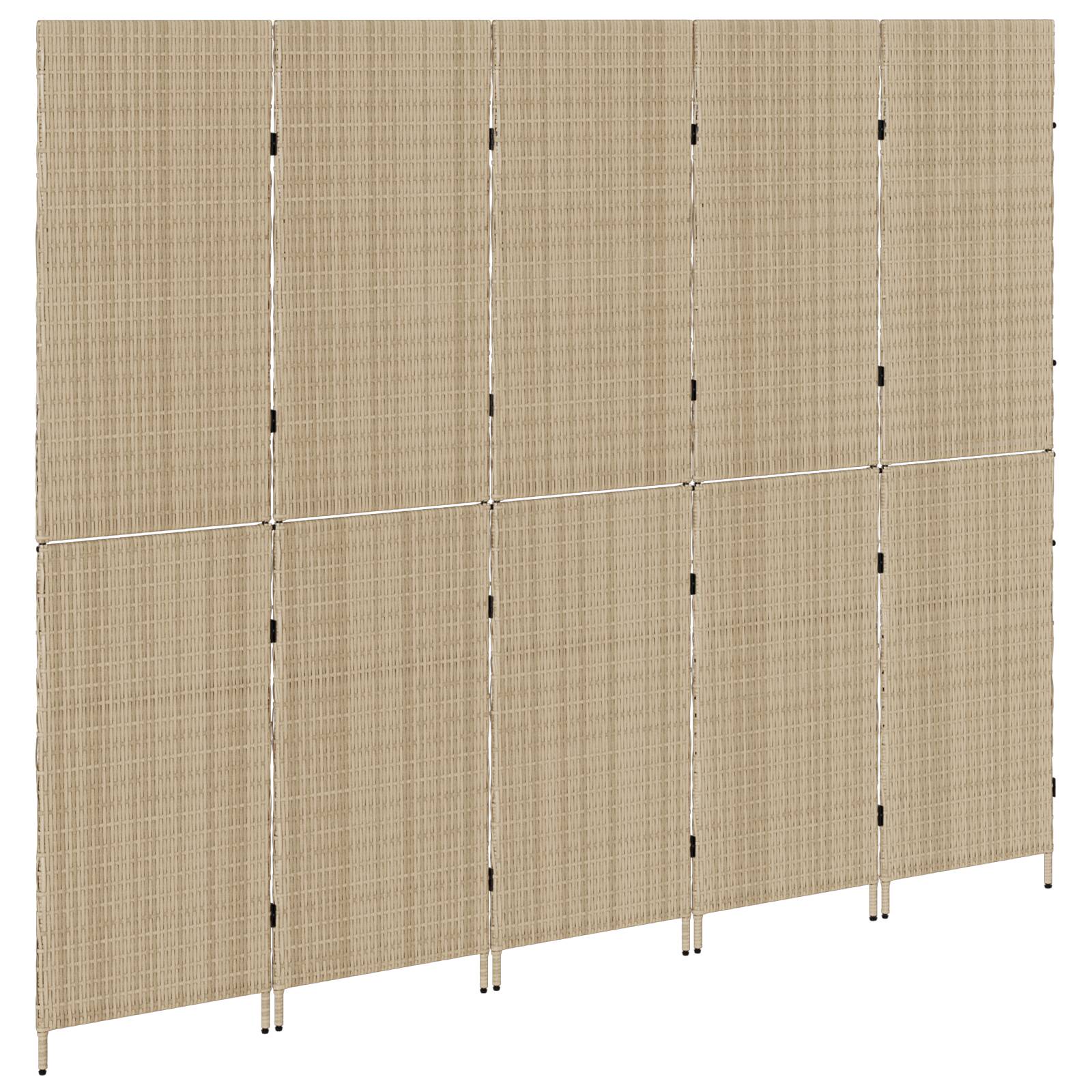 vidaXL Raumteiler 5-teilig Faltbar Beige 245x180 cm Poly Rattan