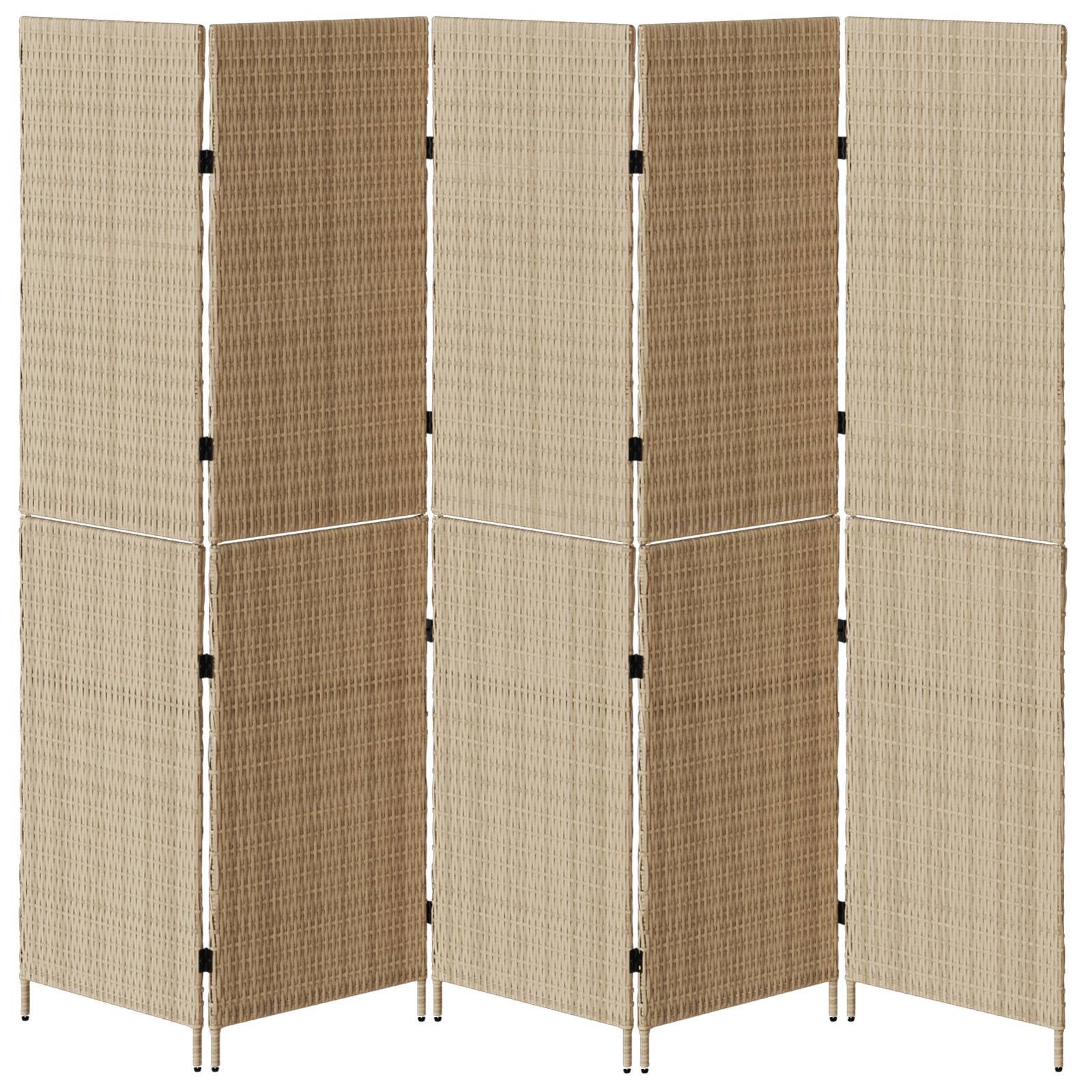 vidaXL Raumteiler 5-teilig Faltbar Beige 245x180 cm Poly Rattan