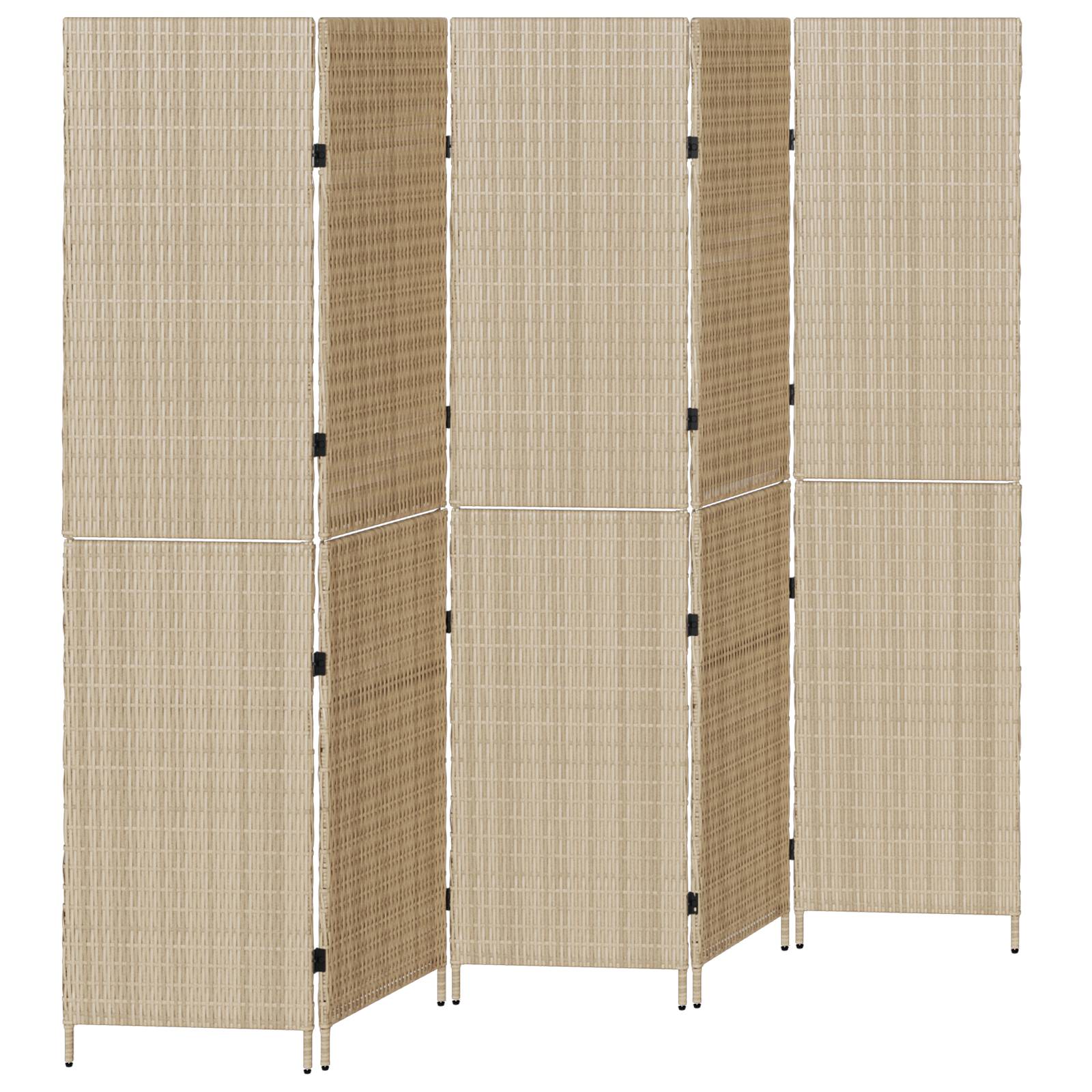vidaXL Raumteiler 5-teilig Faltbar Beige 245x180 cm Poly Rattan