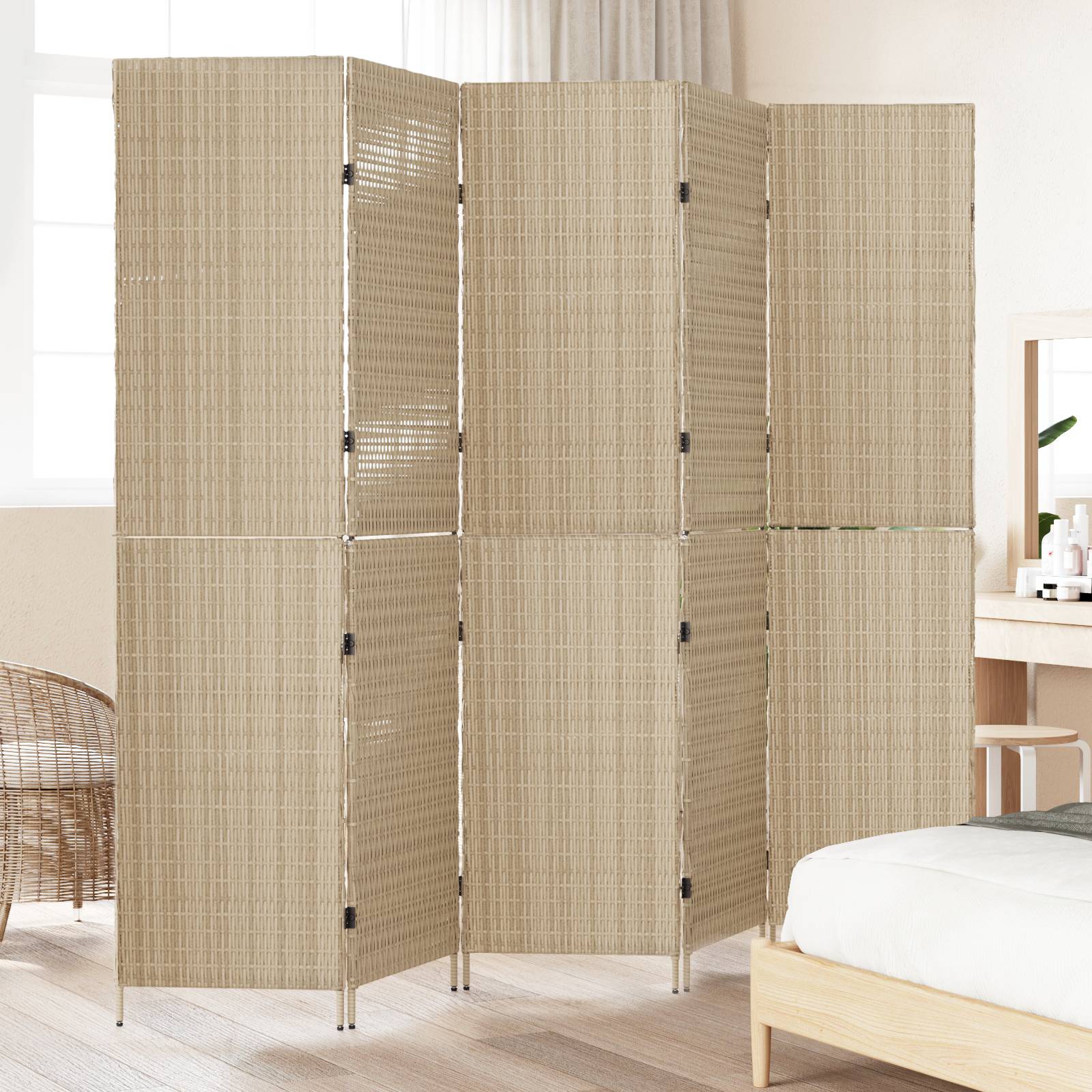 vidaXL Raumteiler 5-teilig Faltbar Beige 245x180 cm Poly Rattan
