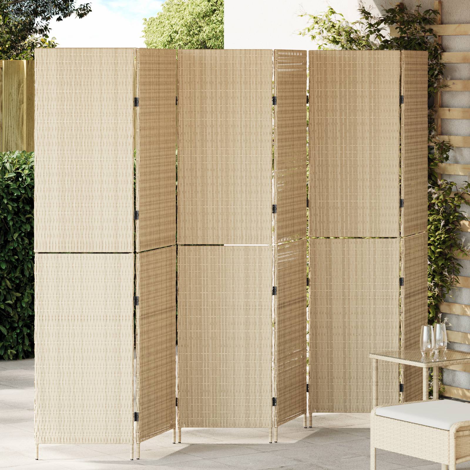 vidaXL Raumteiler 6-teilig Faltbar Beige 294x180 cm Poly Rattan