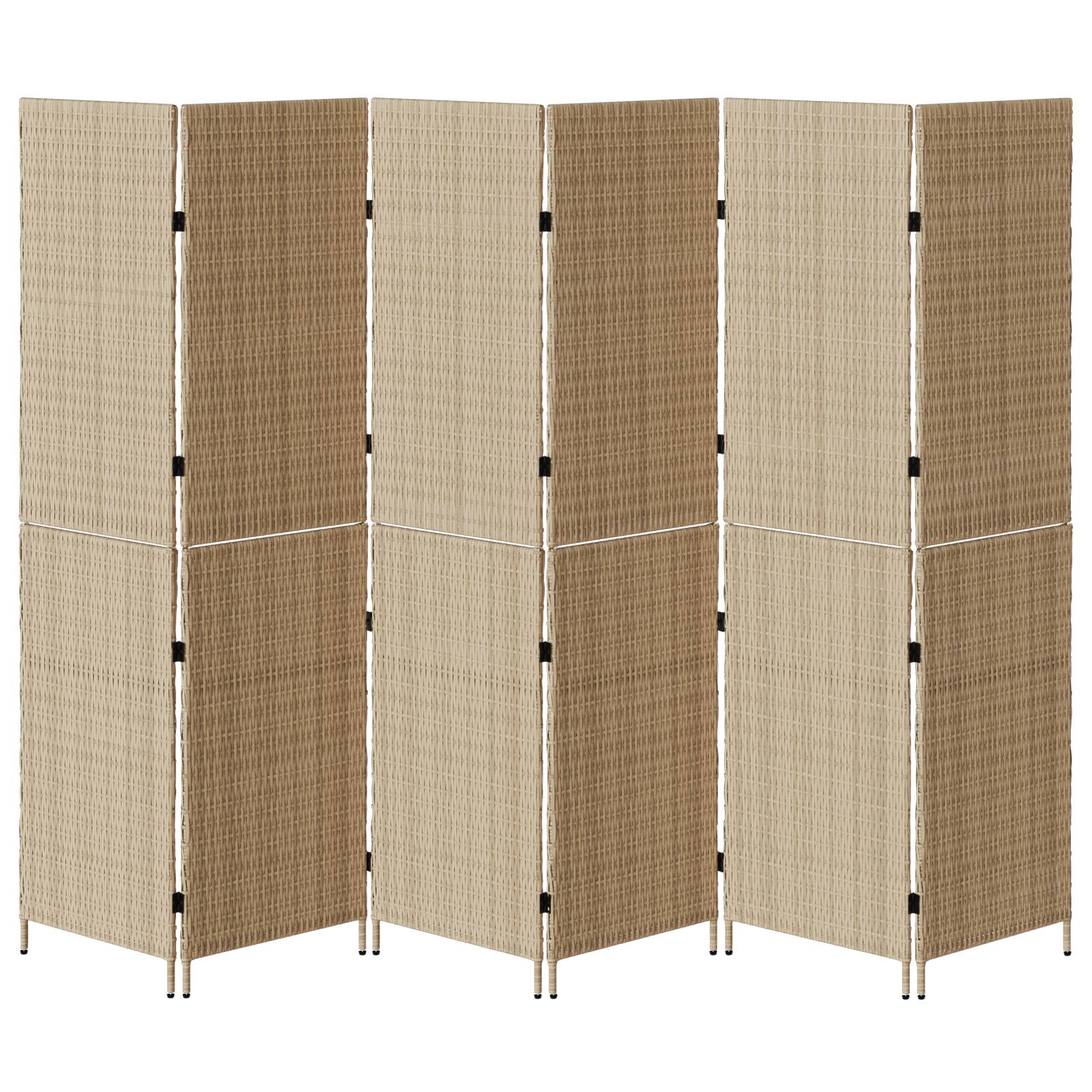 vidaXL Raumteiler 6-teilig Faltbar Beige 294x180 cm Poly Rattan