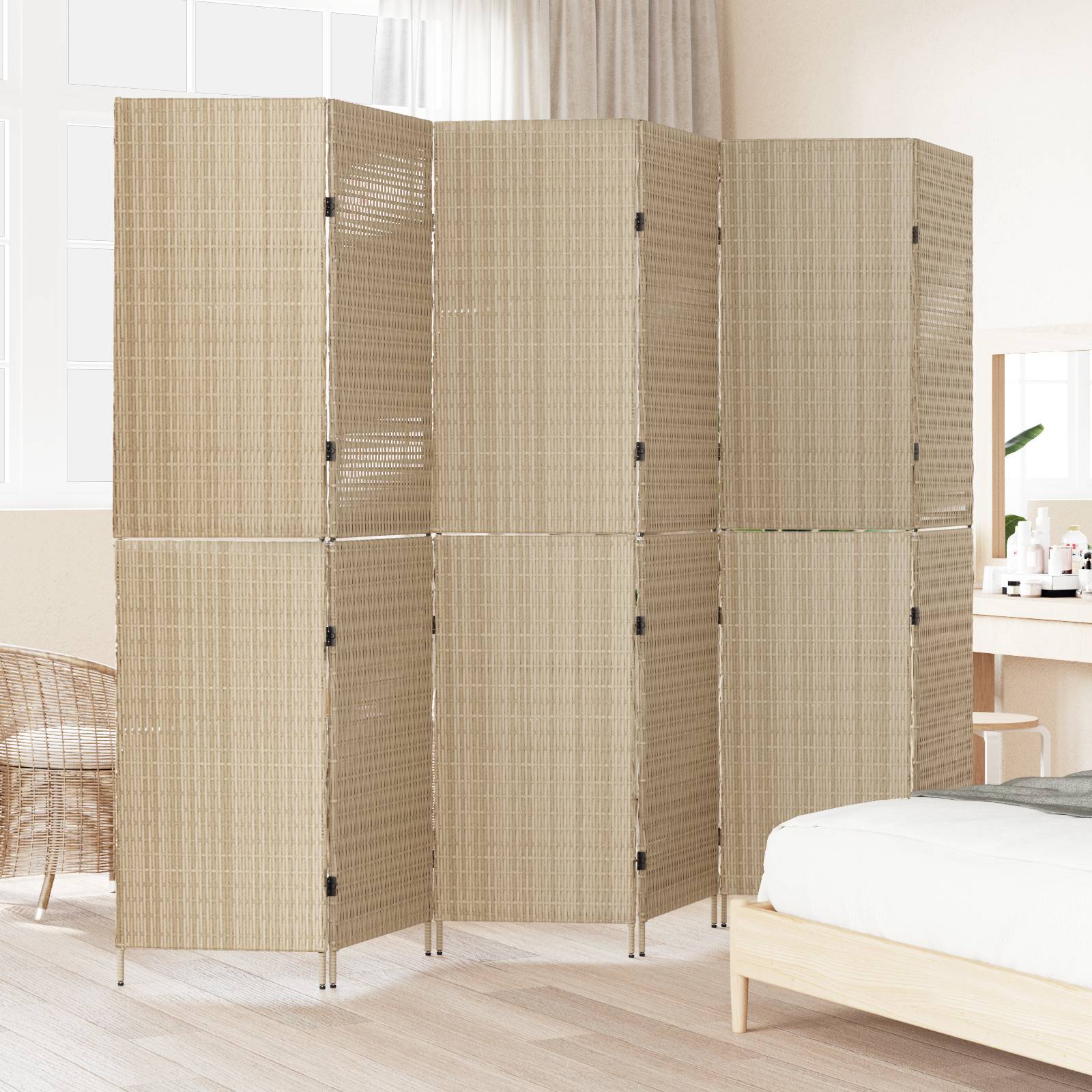 vidaXL Raumteiler 6-teilig Faltbar Beige 294x180 cm Poly Rattan