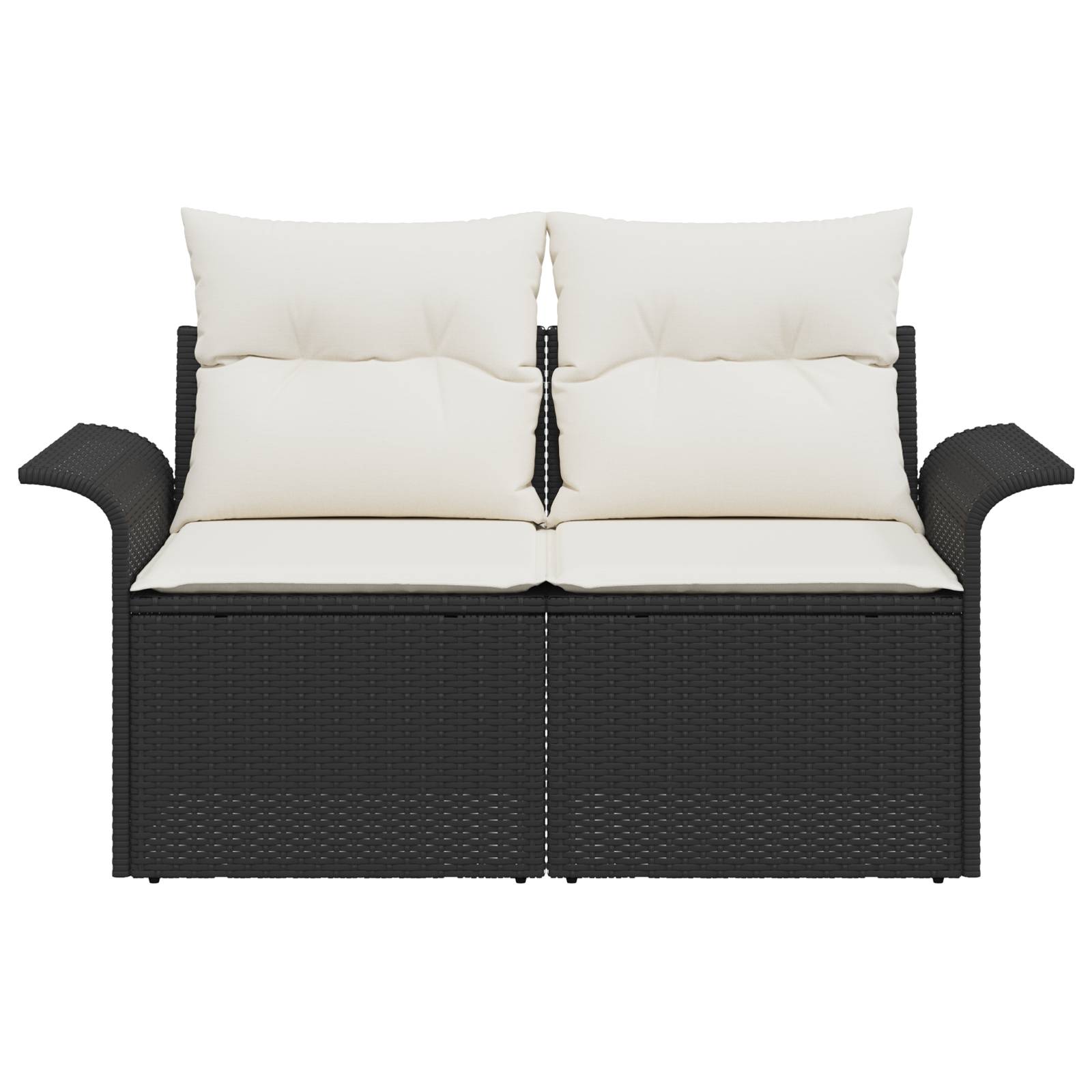 vidaXL Gartensofa 2-Sitzer mit Stauraum und Kissen Schwarz Poly Rattan