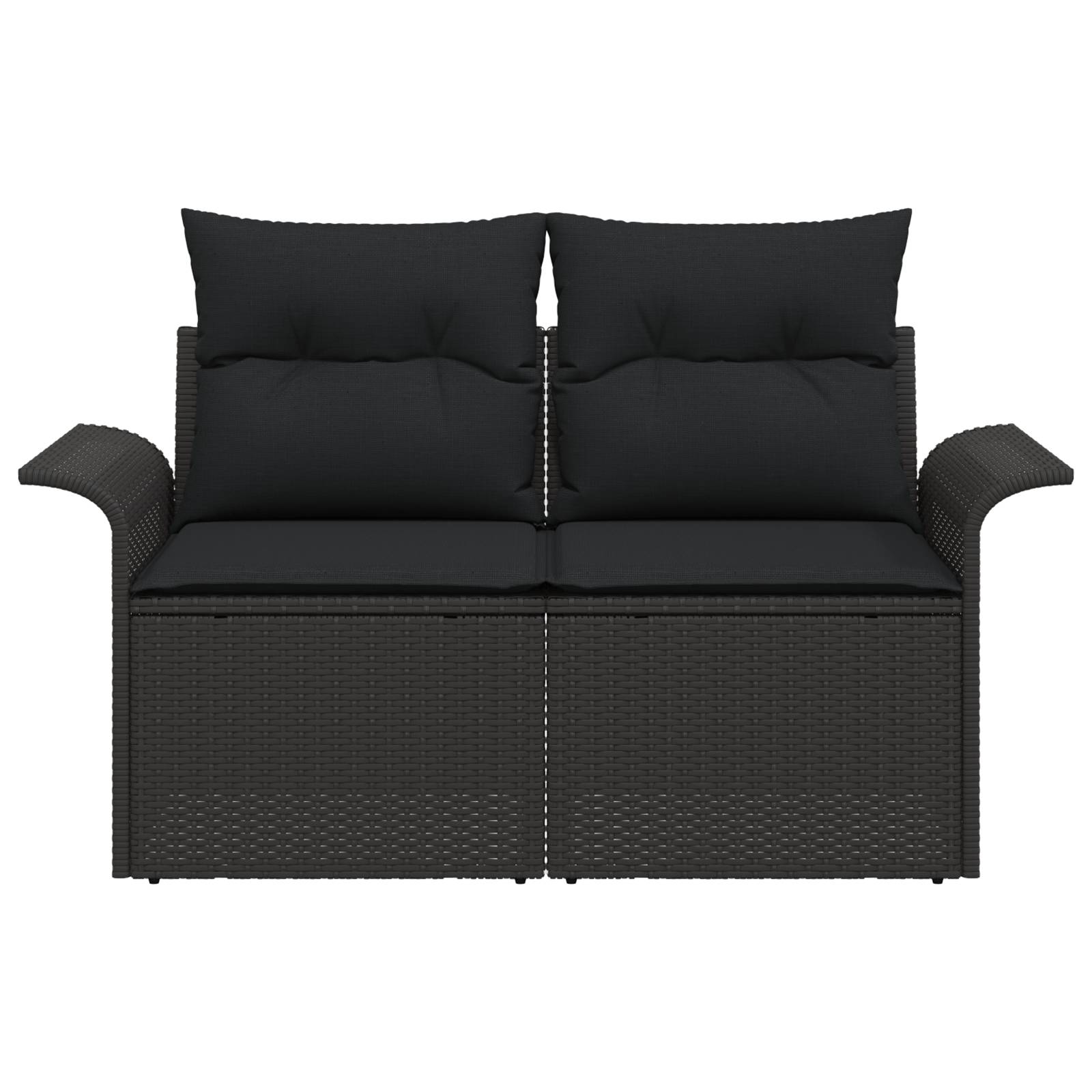 vidaXL Gartensofa 2-Sitzer mit Kissen Schwarz Poly Rattan