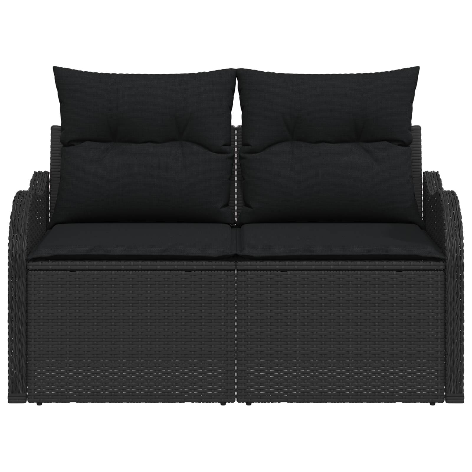 vidaXL Gartensofa 2-Sitzer mit Kissen Schwarz Poly Rattan