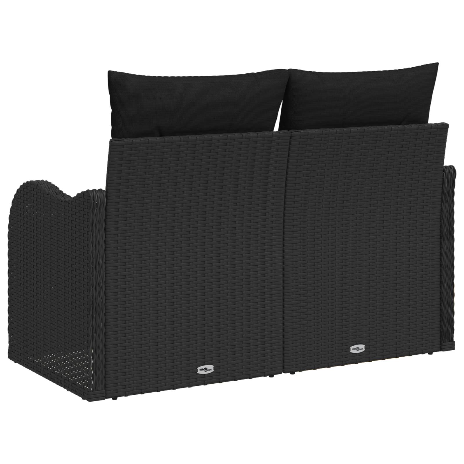 vidaXL Gartensofa 2-Sitzer mit Kissen Schwarz Poly Rattan