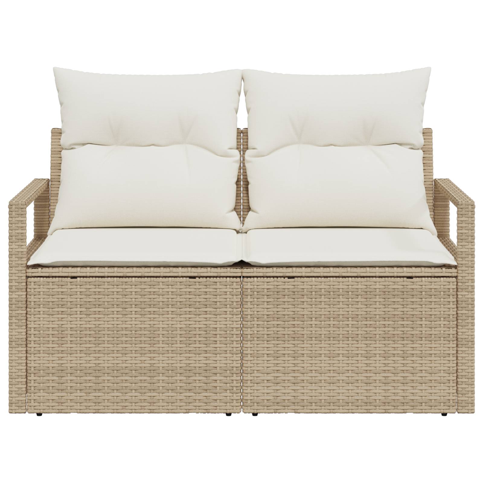 vidaXL Gartensofa 2-Sitzer mit Stauraum und Kissen Beige Poly Rattan