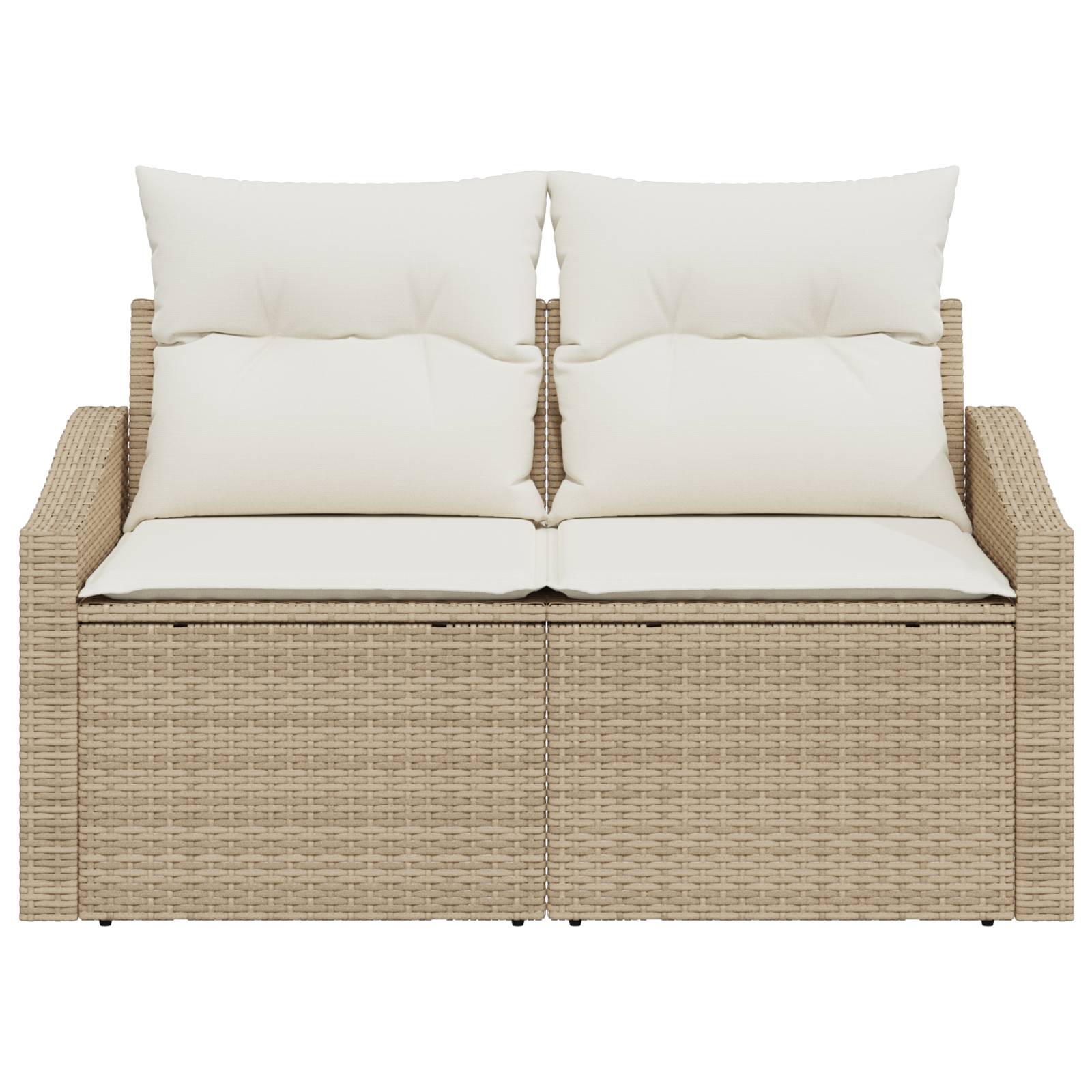 vidaXL Gartensofa 2-Sitzer mit Stauraum und Kissen Beige Poly Rattan