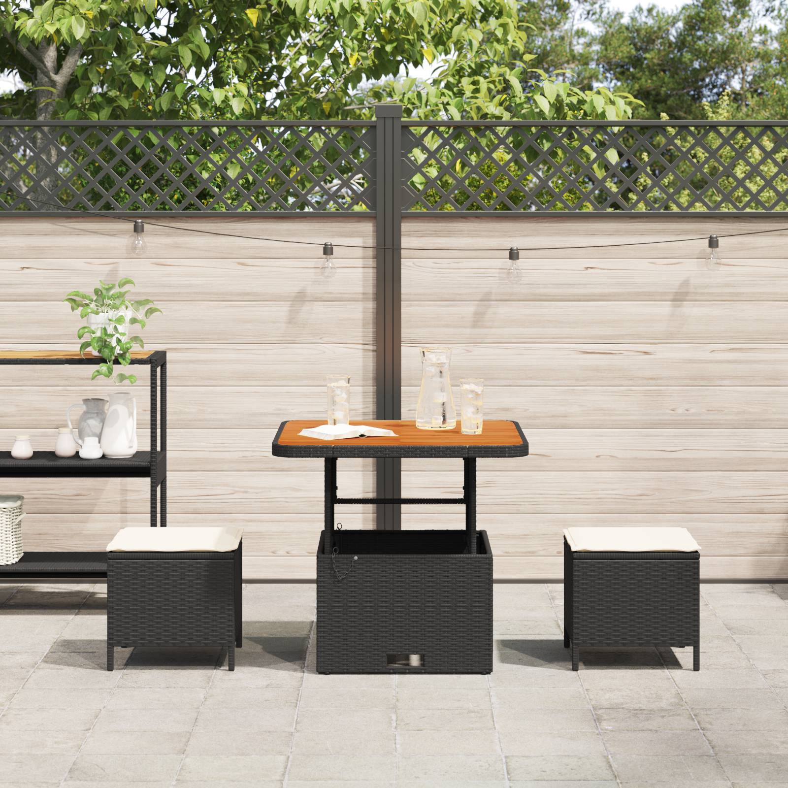 vidaXL 3-tlg. Garten-Essgruppe mit Kissen Schwarz Poly Rattan Akazie