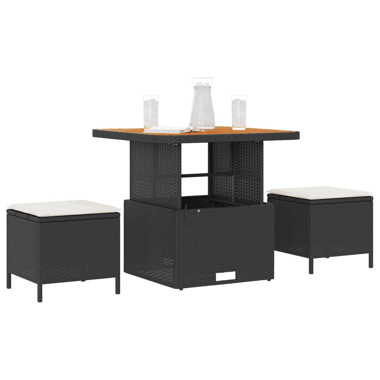 vidaXL 3-tlg. Garten-Essgruppe mit Kissen Schwarz Poly Rattan Akazie
