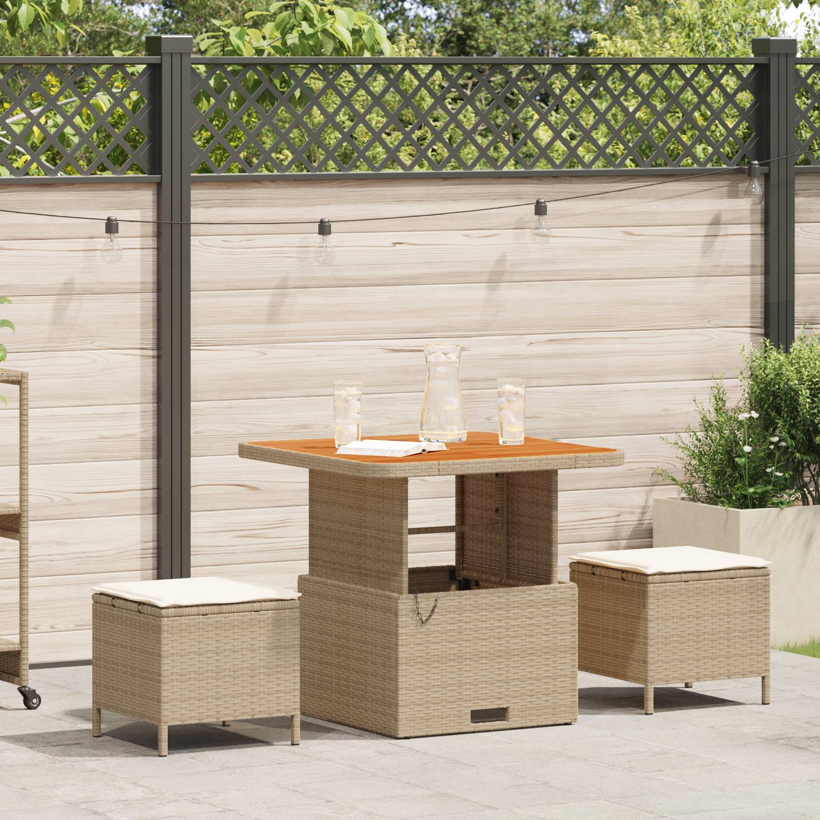 vidaXL 3-tlg. Garten-Essgruppe mit Kissen Beige Poly Rattan Akazie