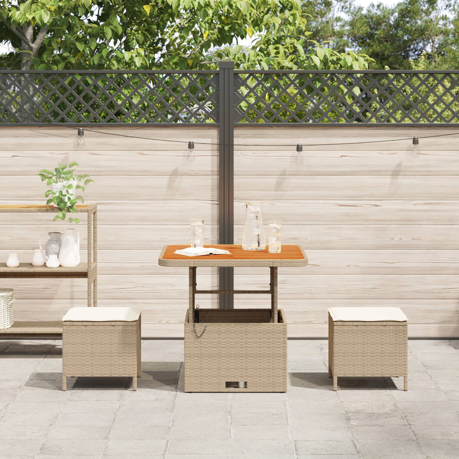vidaXL 3-tlg. Garten-Essgruppe mit Kissen Beige Poly Rattan Akazie