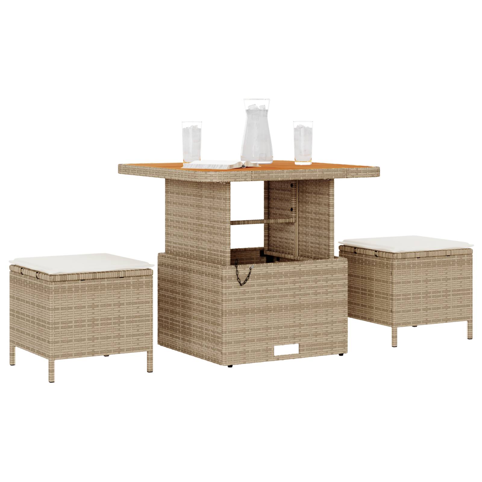 vidaXL 3-tlg. Garten-Essgruppe mit Kissen Beige Poly Rattan Akazie
