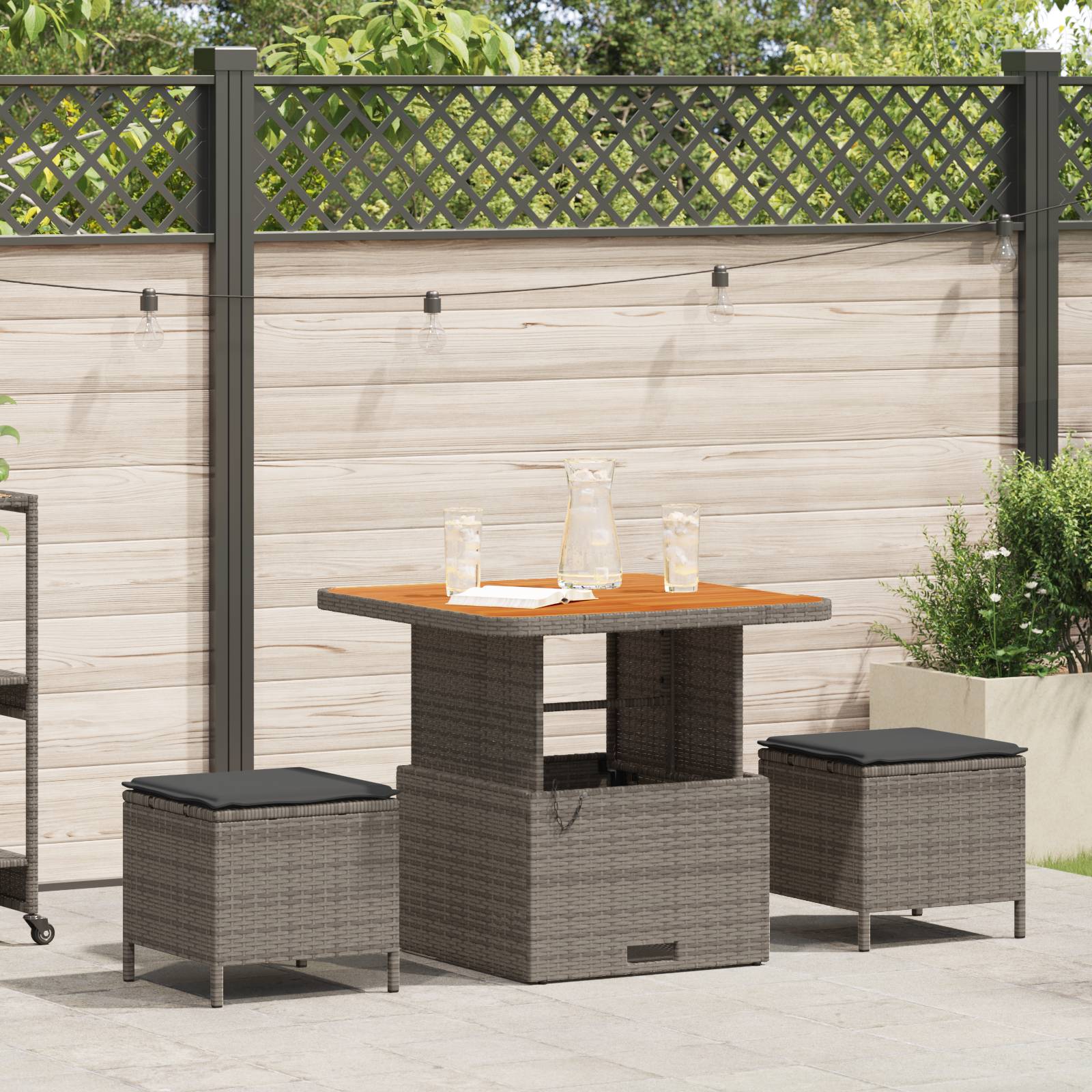 vidaXL 3-tlg. Garten-Essgruppe mit Kissen Grau Poly Rattan Akazie