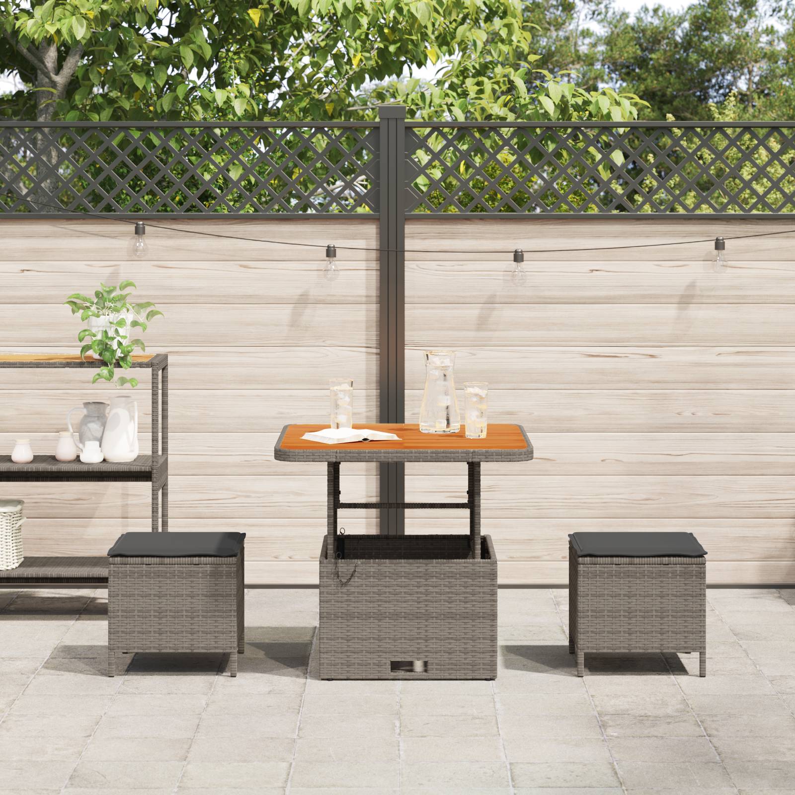 vidaXL 3-tlg. Garten-Essgruppe mit Kissen Grau Poly Rattan Akazie