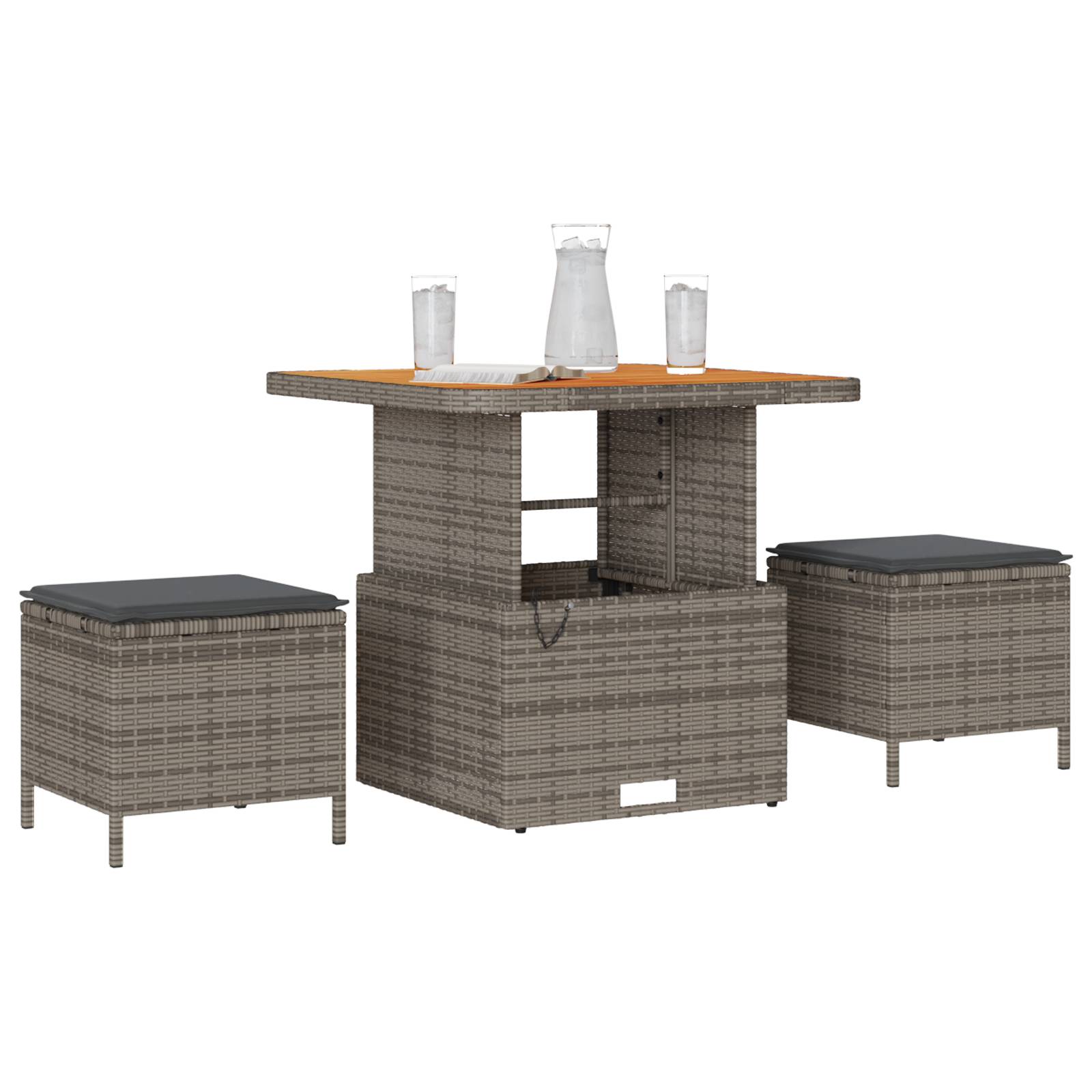 vidaXL 3-tlg. Garten-Essgruppe mit Kissen Grau Poly Rattan Akazie