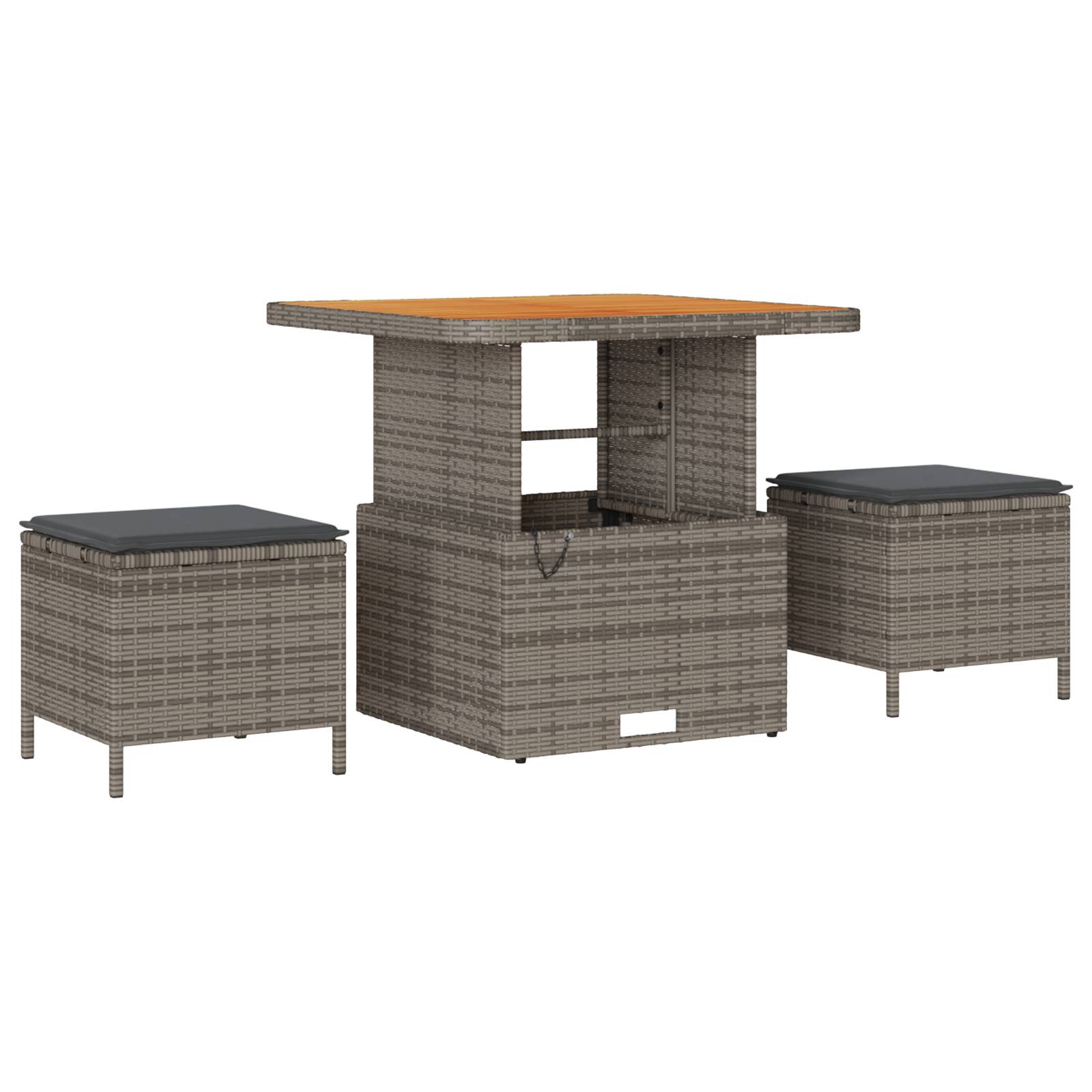 vidaXL 3-tlg. Garten-Essgruppe mit Kissen Grau Poly Rattan Akazie