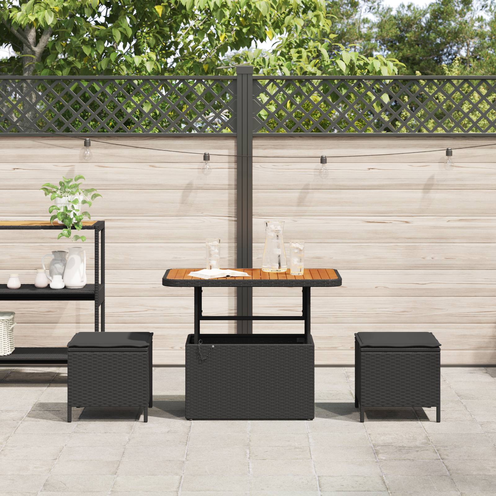 vidaXL 3-tlg. Garten-Essgruppe mit Kissen Schwarz Poly Rattan Akazie