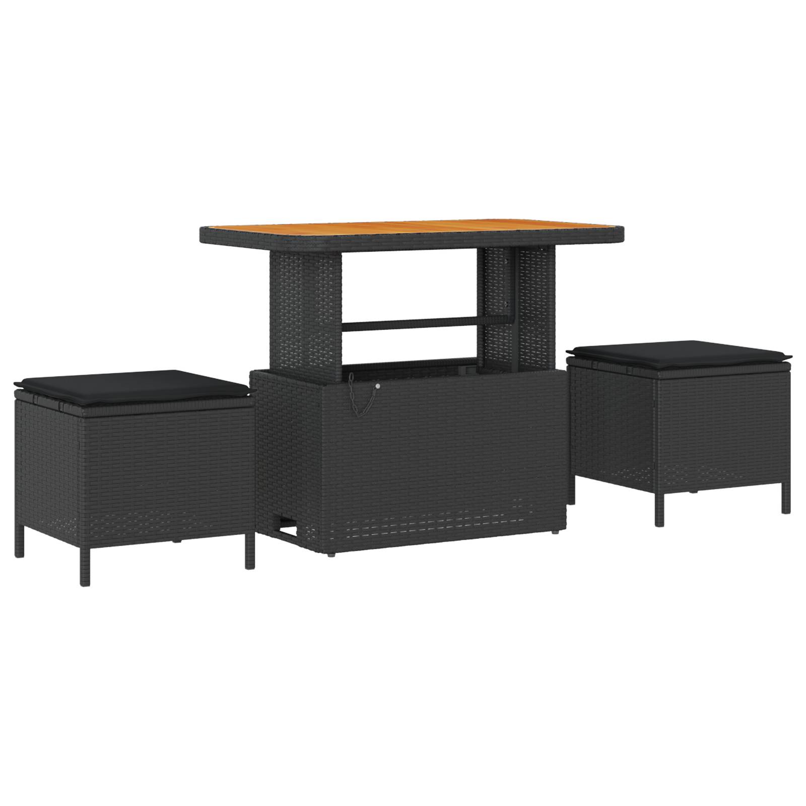 vidaXL 3-tlg. Garten-Essgruppe mit Kissen Schwarz Poly Rattan Akazie