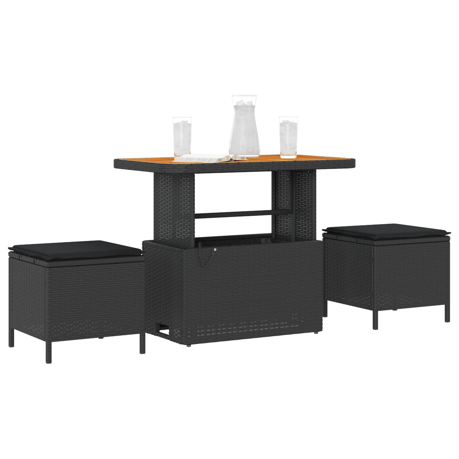 vidaXL 3-tlg. Garten-Essgruppe mit Kissen Schwarz Poly Rattan Akazie