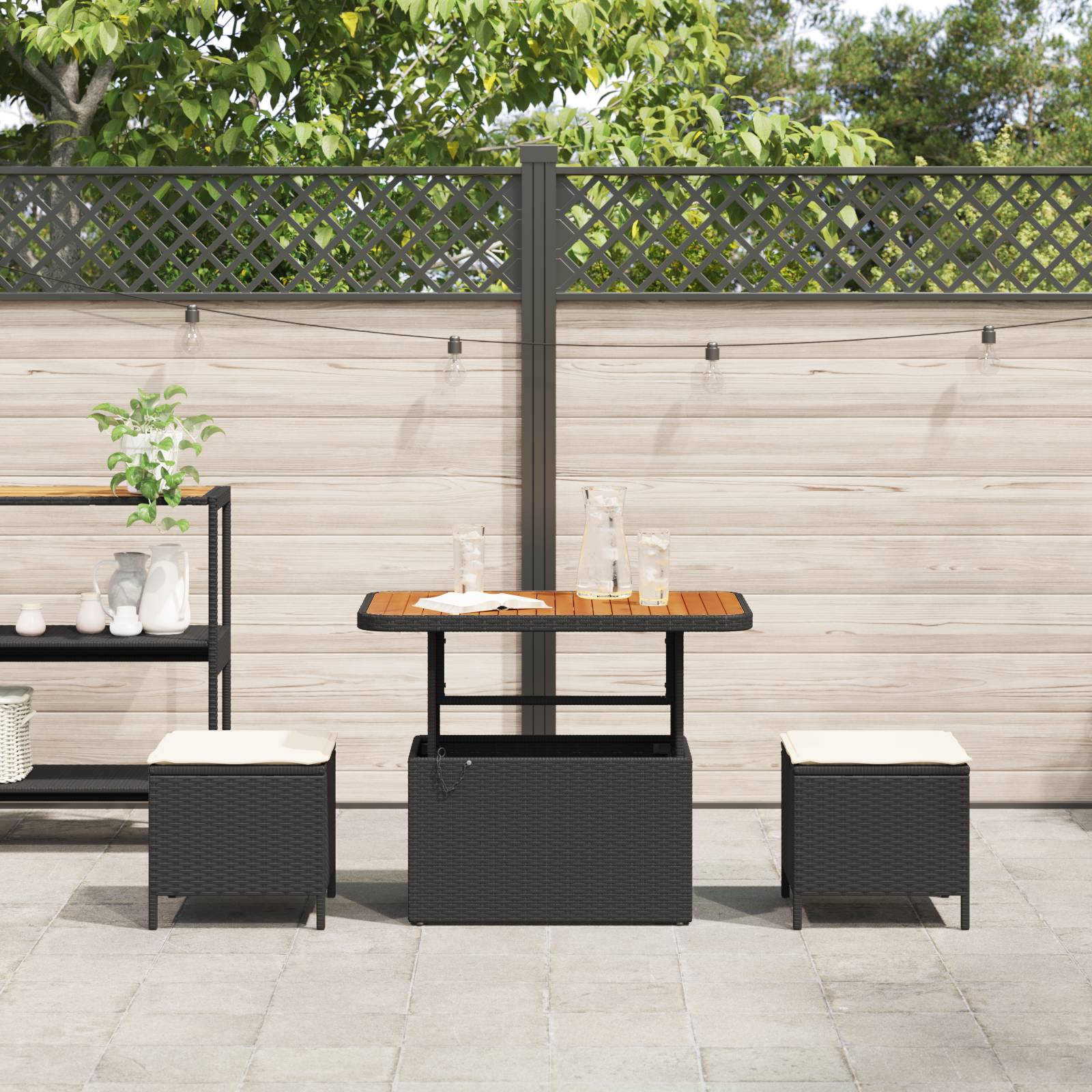 vidaXL 3-tlg. Garten-Essgruppe mit Kissen Schwarz Poly Rattan Akazie