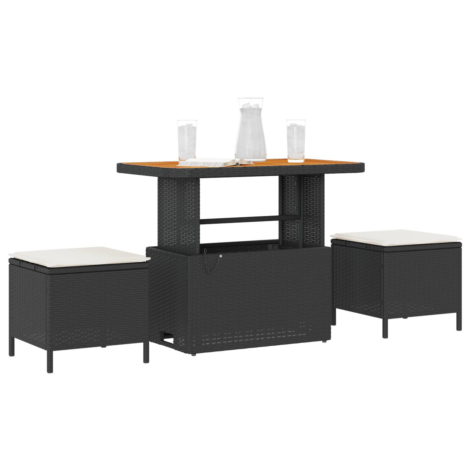 vidaXL 3-tlg. Garten-Essgruppe mit Kissen Schwarz Poly Rattan Akazie