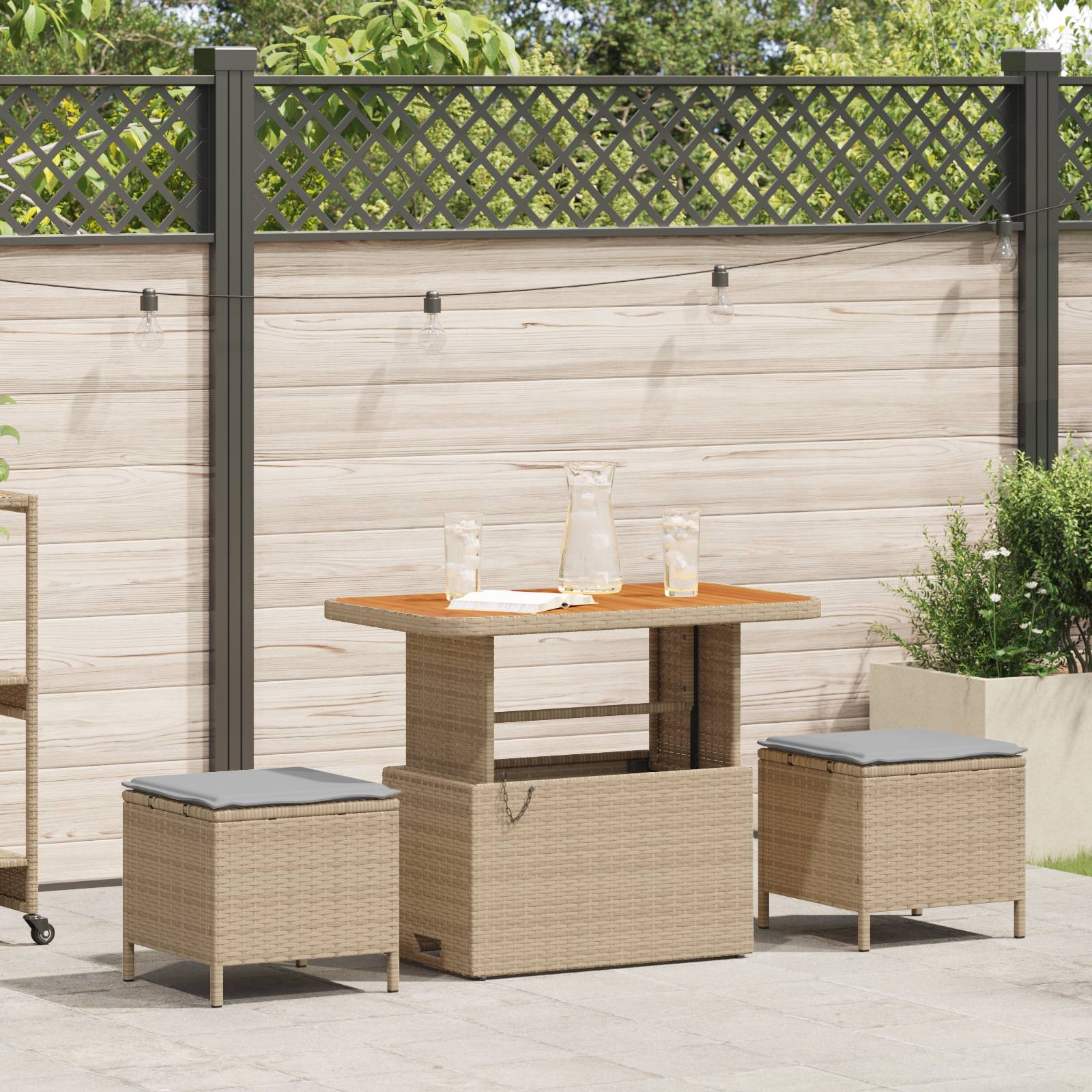 vidaXL 3-tlg. Garten-Essgruppe mit Kissen Beige Poly Rattan Akazie