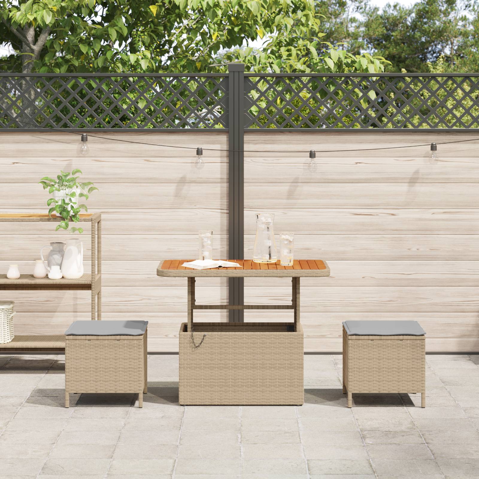vidaXL 3-tlg. Garten-Essgruppe mit Kissen Beige Poly Rattan Akazie