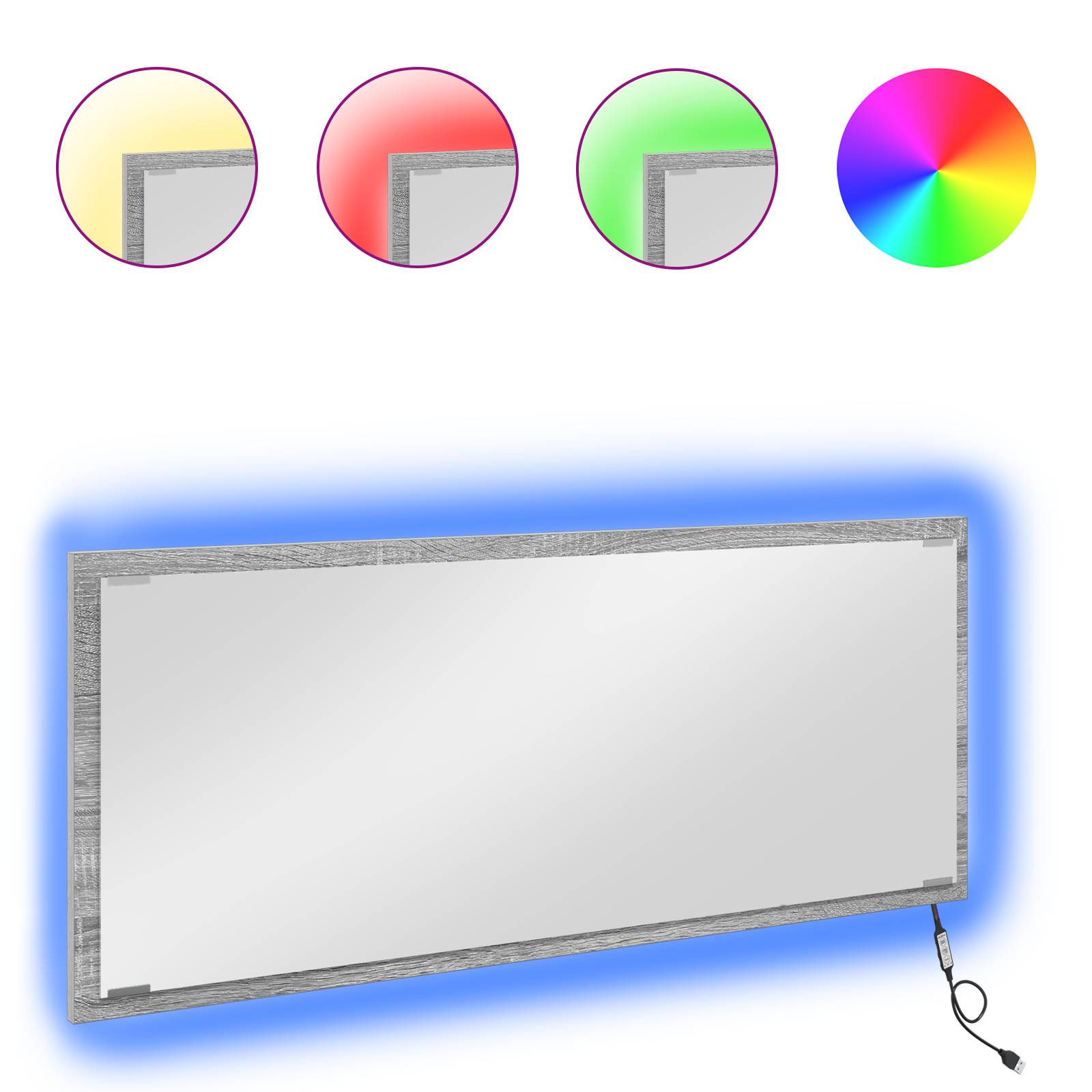 vidaXL Badspiegel mit LED-Leuchte Grau Sonoma 90x8,5x37 cm