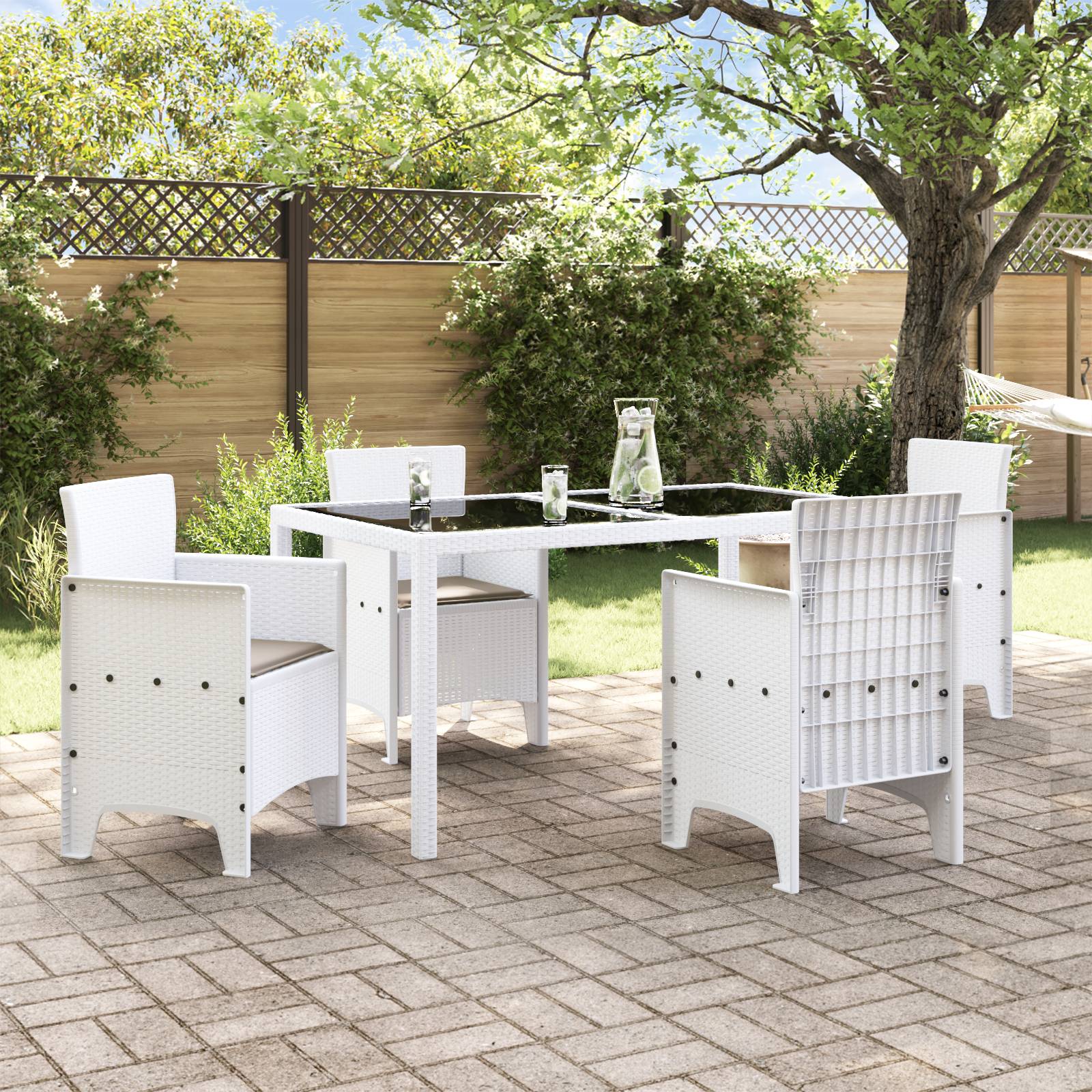 vidaXL Gartenstühle mit Kissen 4 Stk. Weiß Poly Rattan