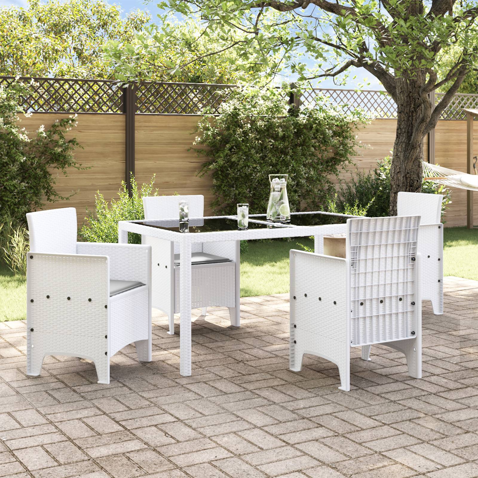 vidaXL Gartenstühle mit Kissen 4 Stk. Weiß Poly Rattan