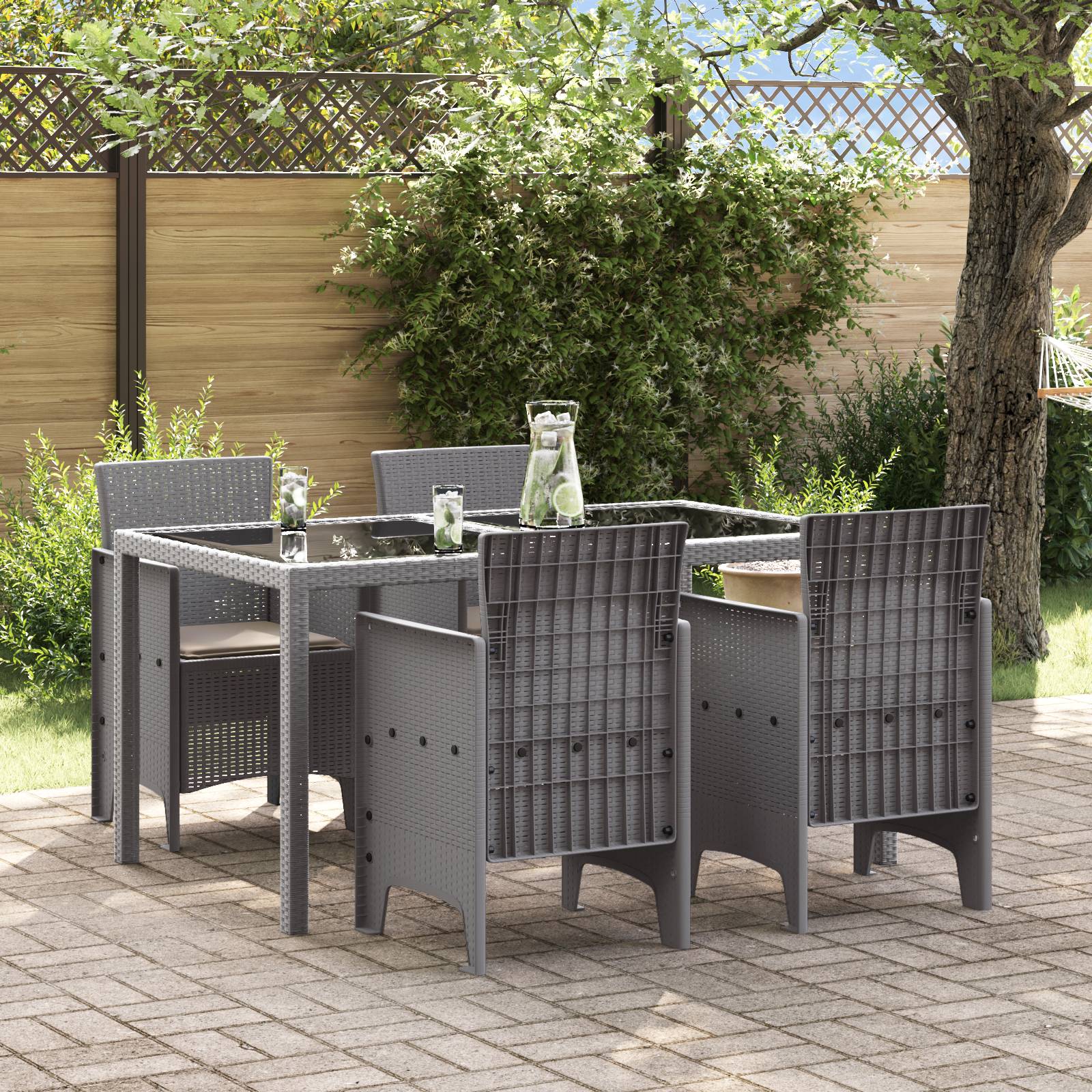 vidaXL Gartenstühle mit Kissen 4 Stk. Hellgrau Poly Rattan