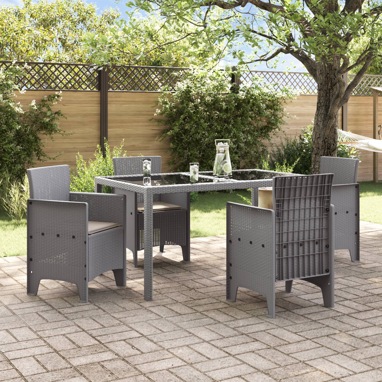 vidaXL Gartenstühle mit Kissen 4 Stk. Hellgrau Poly Rattan