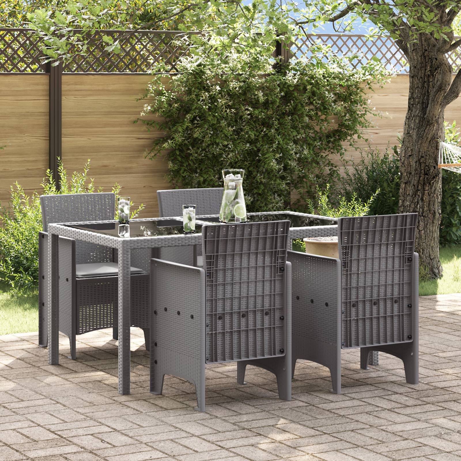 vidaXL Gartenstühle mit Kissen 4 Stk. Hellgrau Poly Rattan