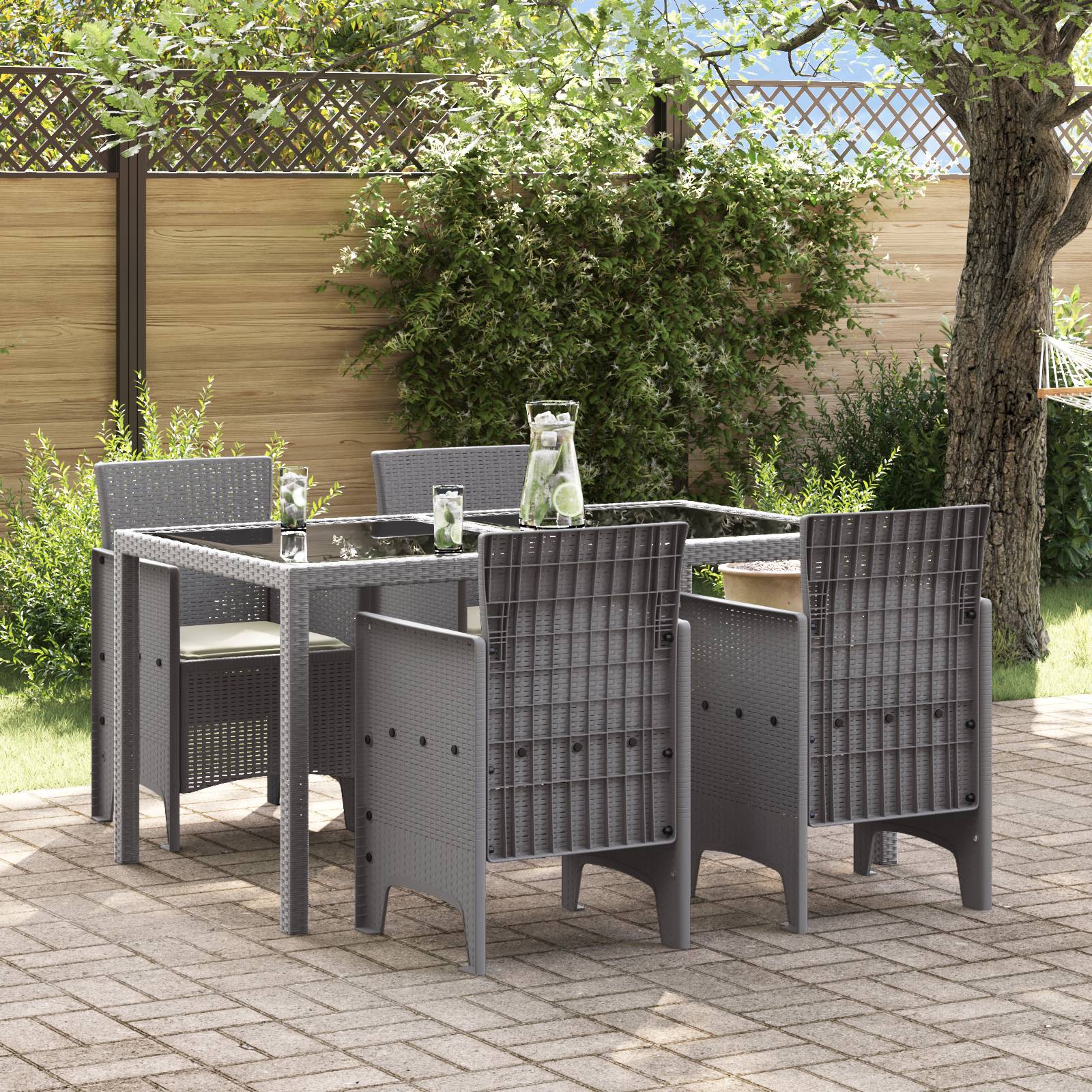 vidaXL Gartenstühle mit Kissen 4 Stk. Hellgrau Poly Rattan