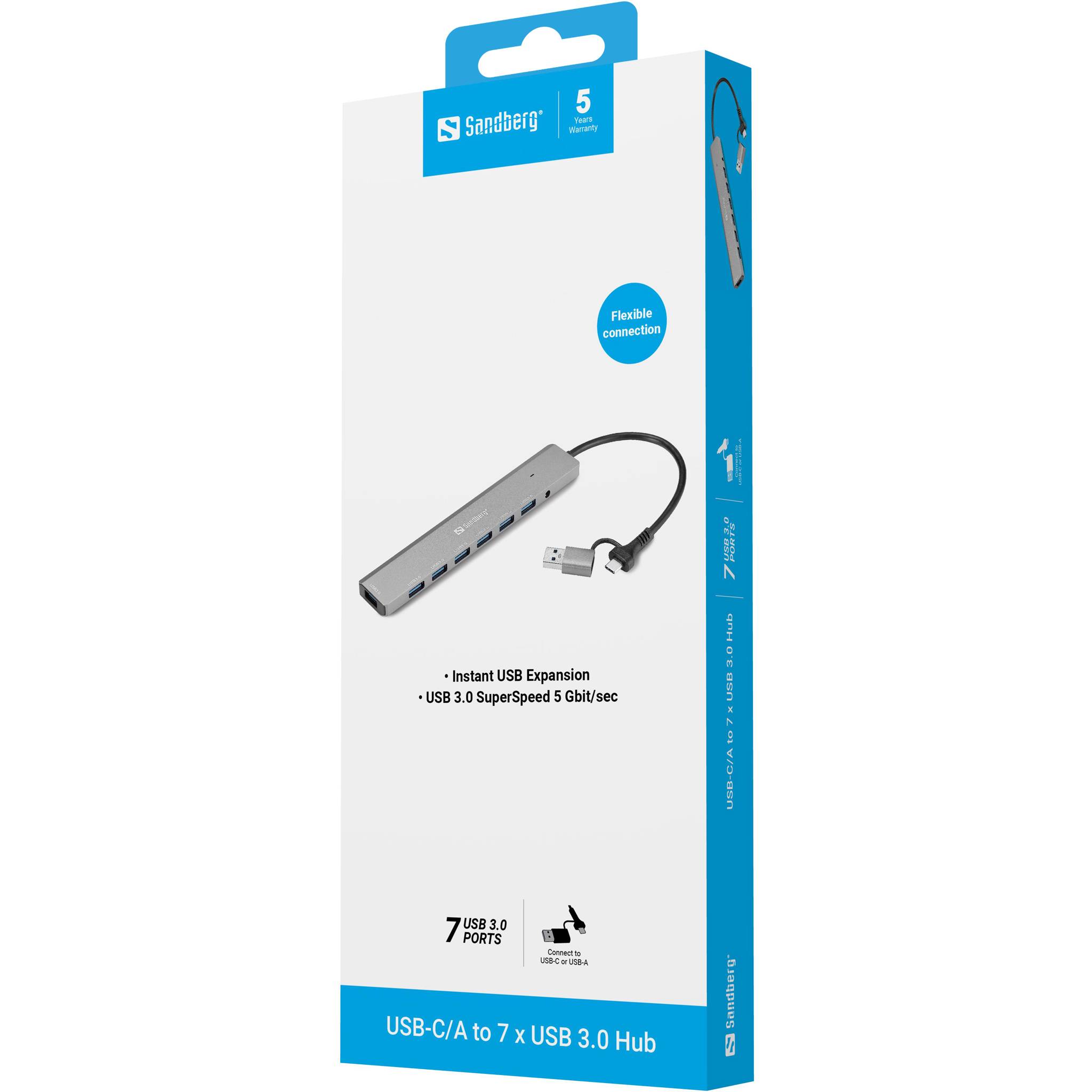SANDBERG Hub - USB-C/A - 7 x SuperSpeed USB 3.0