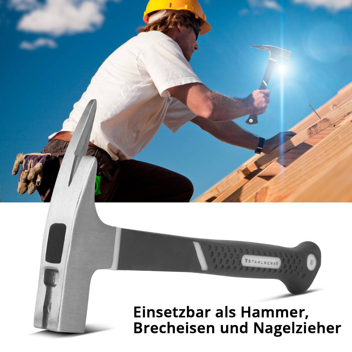 STAHLWERK Hammer Set Fäustel Klauenhammer Maurerhammer Latthammer Gummihammer
