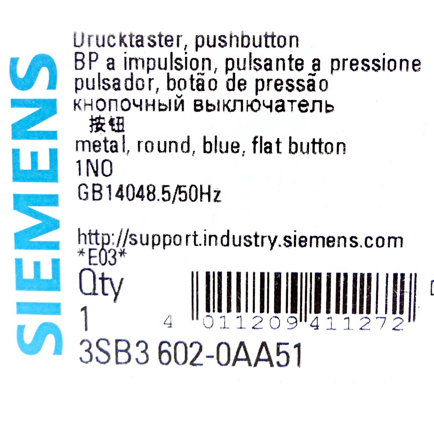Siemens 5 Stück Drucktaster blau (3SB3602-0AA51)