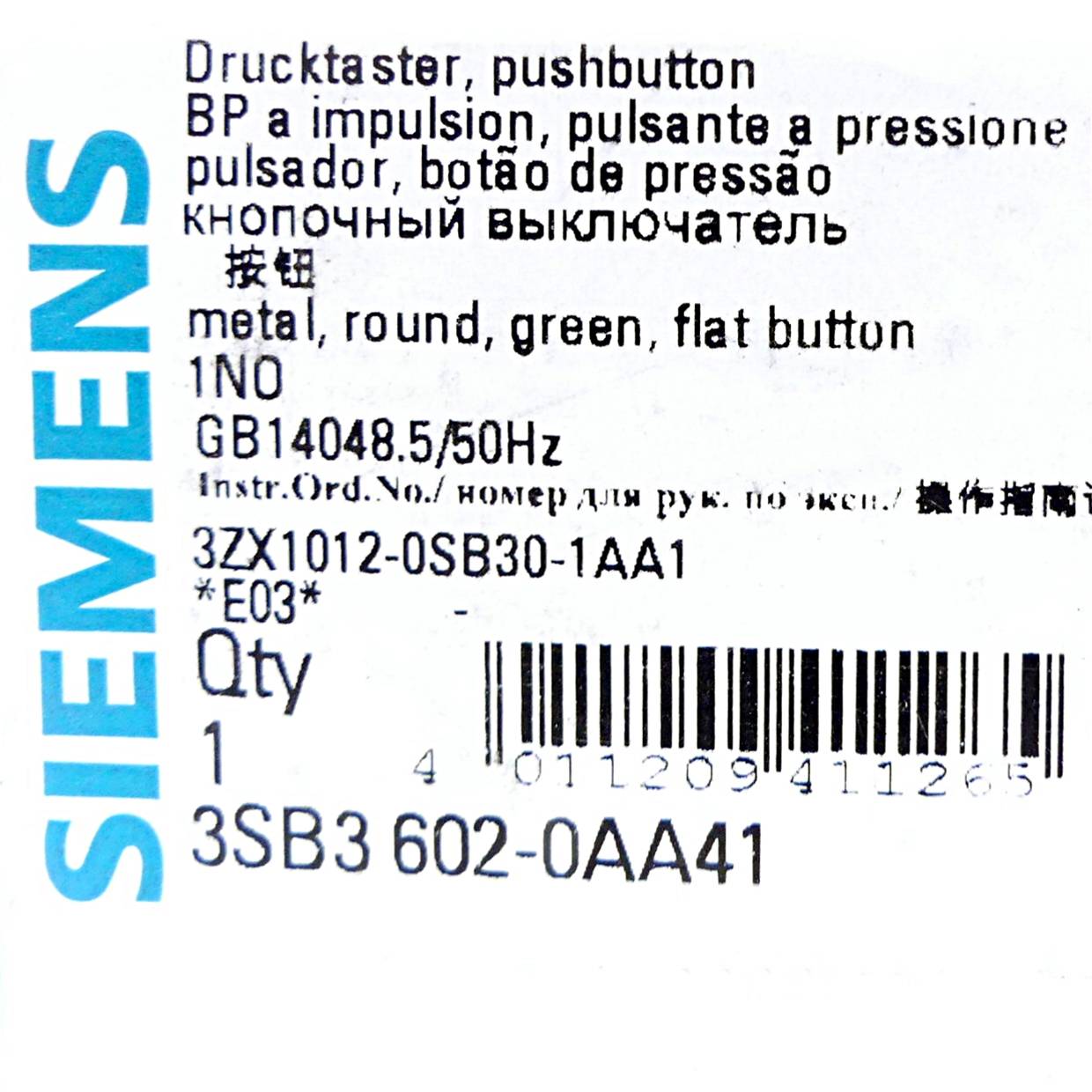 Siemens 2 Stück Drucktaster grün (3SB3602-0AA41)