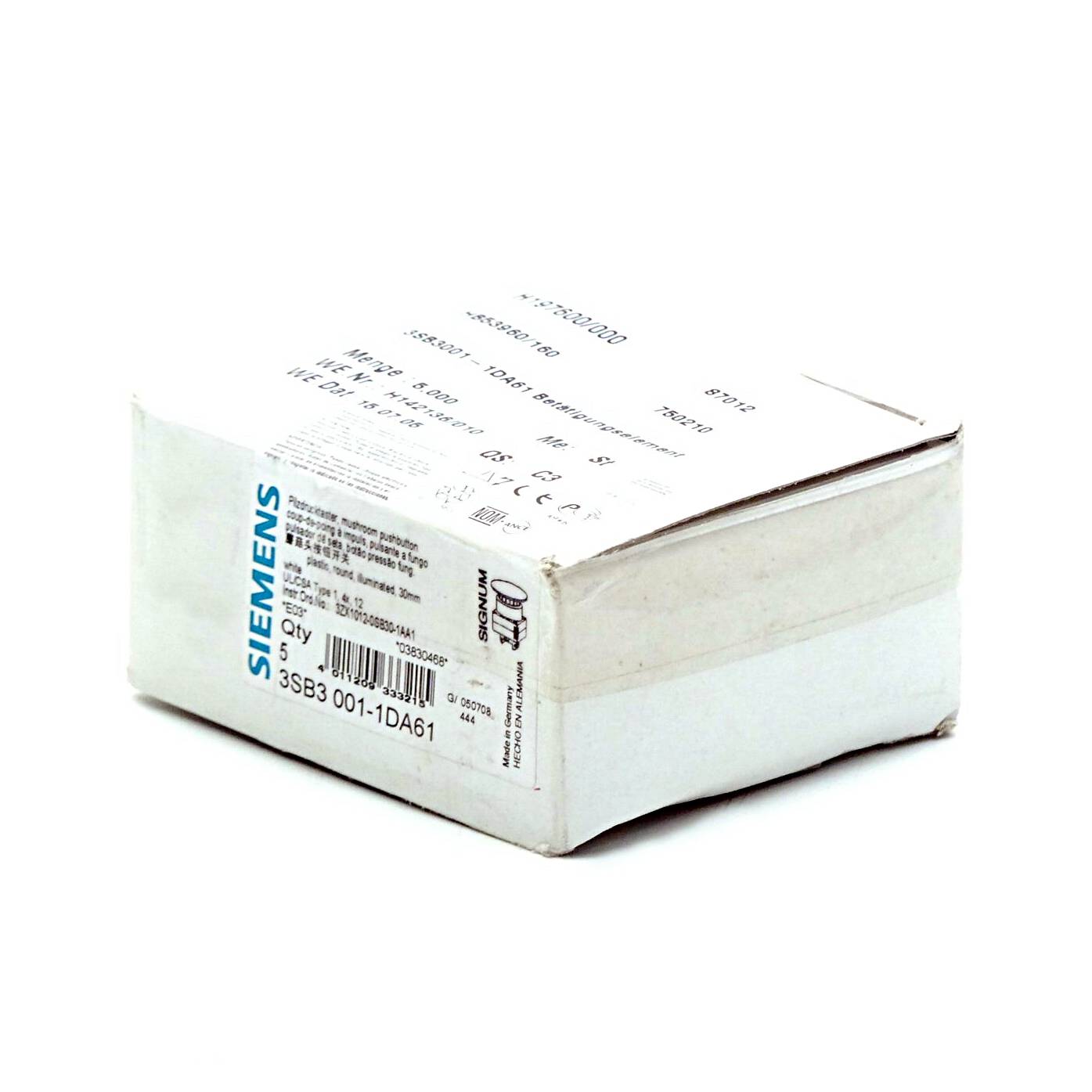 Siemens 5 Stück Pilzdrucktaster weiß (3SB3001-1DA61)