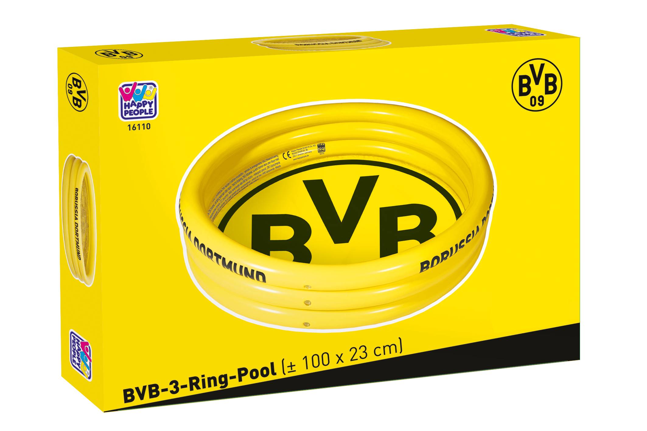 Happy People 16110 - BVB 3-Ring-Pool ca. 100x23 cm Planschbecken Babypool Kinder Borussia Dortmund