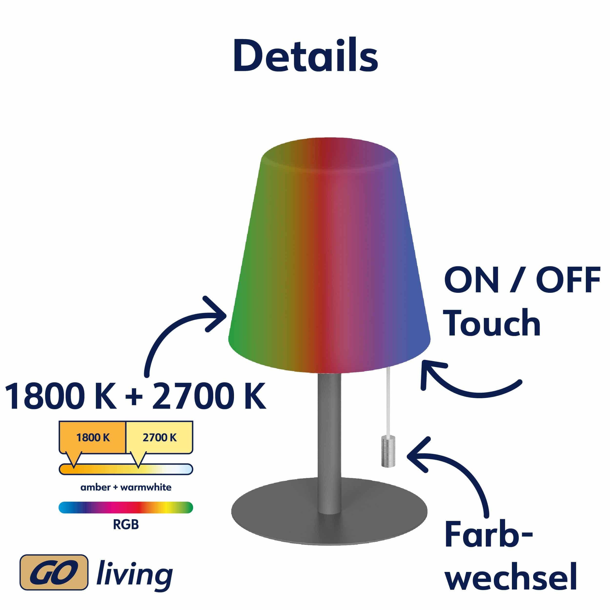 MÜLLER-LICHT LED-Akku-Tischleuchte CEDA, 2W, 200lm, RGB + weiß, grau