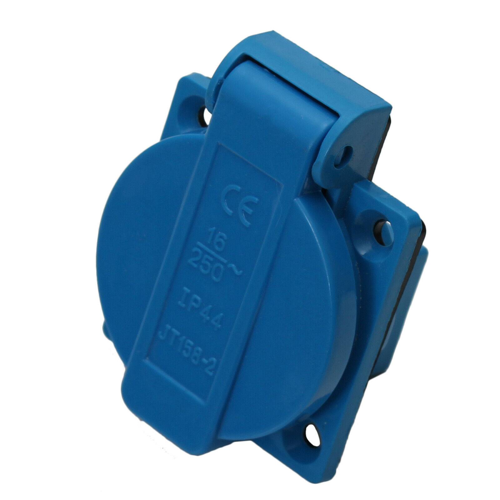 Einbausteckdose Blau Schwarz IP44 Schuko 230/250V 16A Steckdose Anbausteckdose Blau