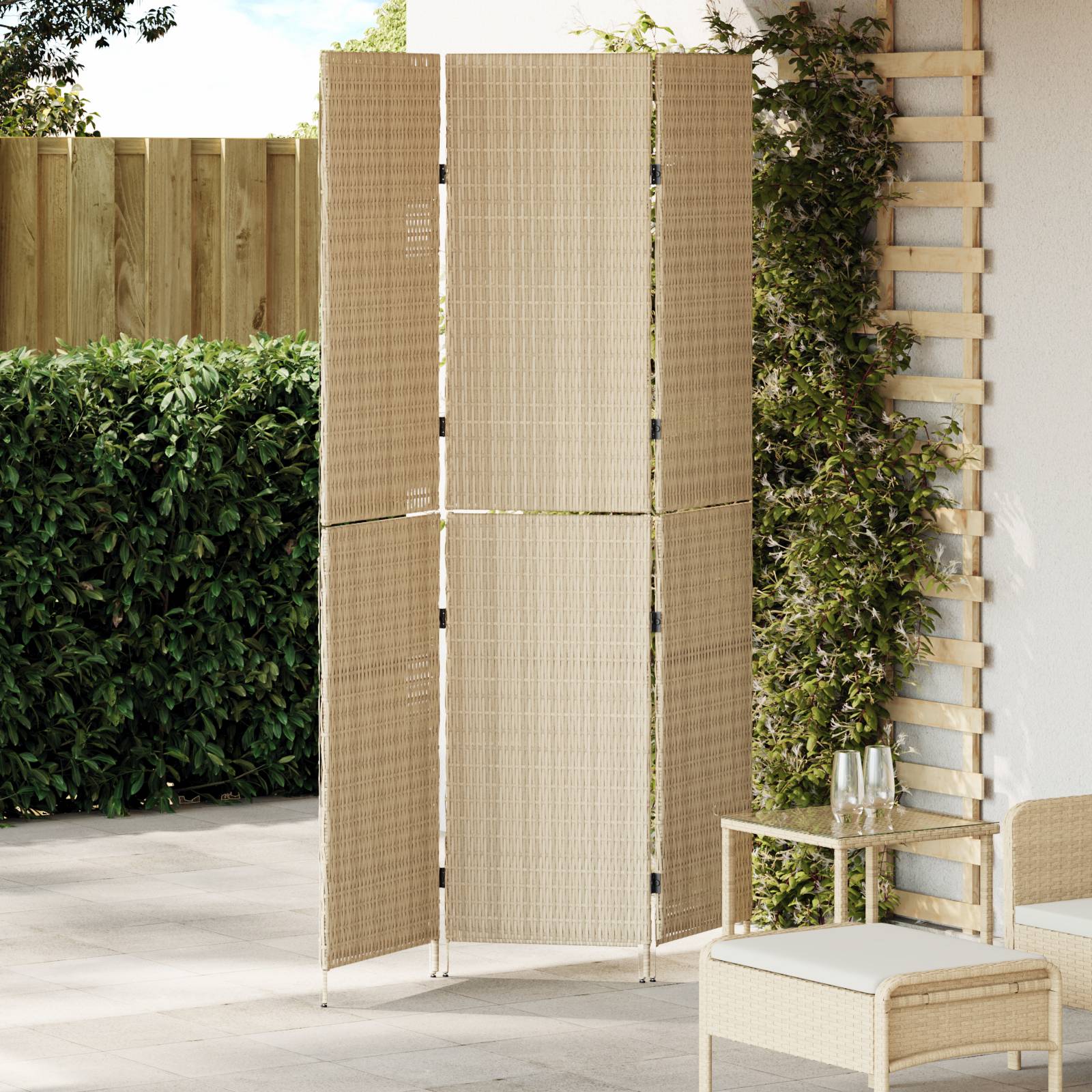 vidaXL Raumteiler 3-teilig Faltbar Beige 147x180 cm Poly Rattan