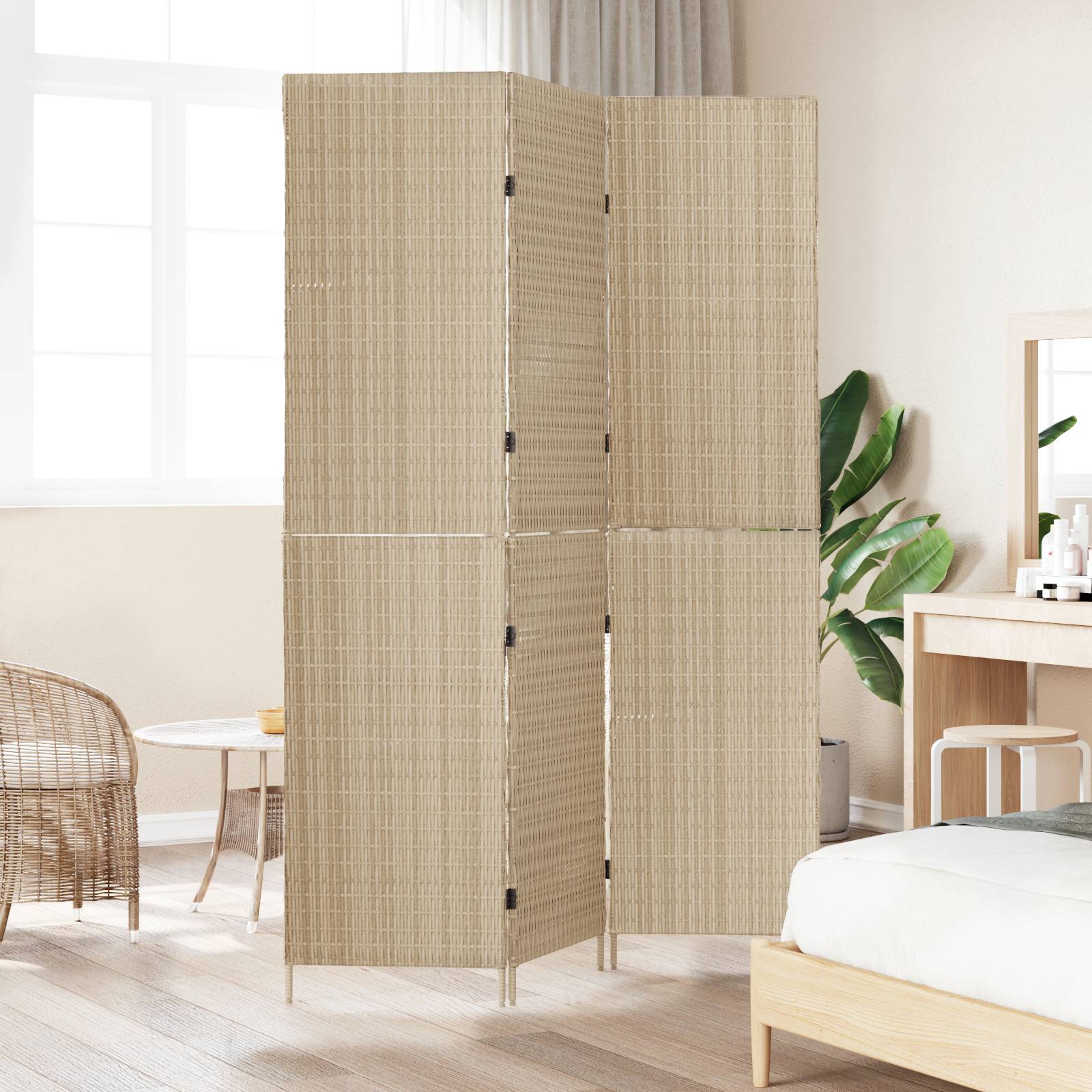 vidaXL Raumteiler 3-teilig Faltbar Beige 147x180 cm Poly Rattan