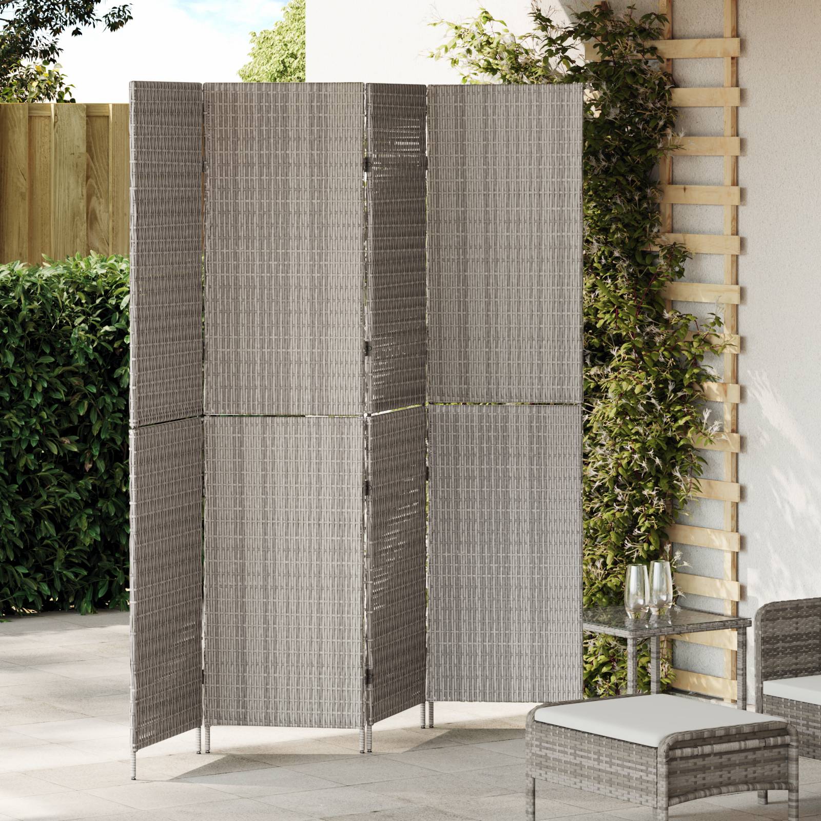 vidaXL Raumteiler 4-teilig Faltbar Grau 195x180 cm Poly Rattan