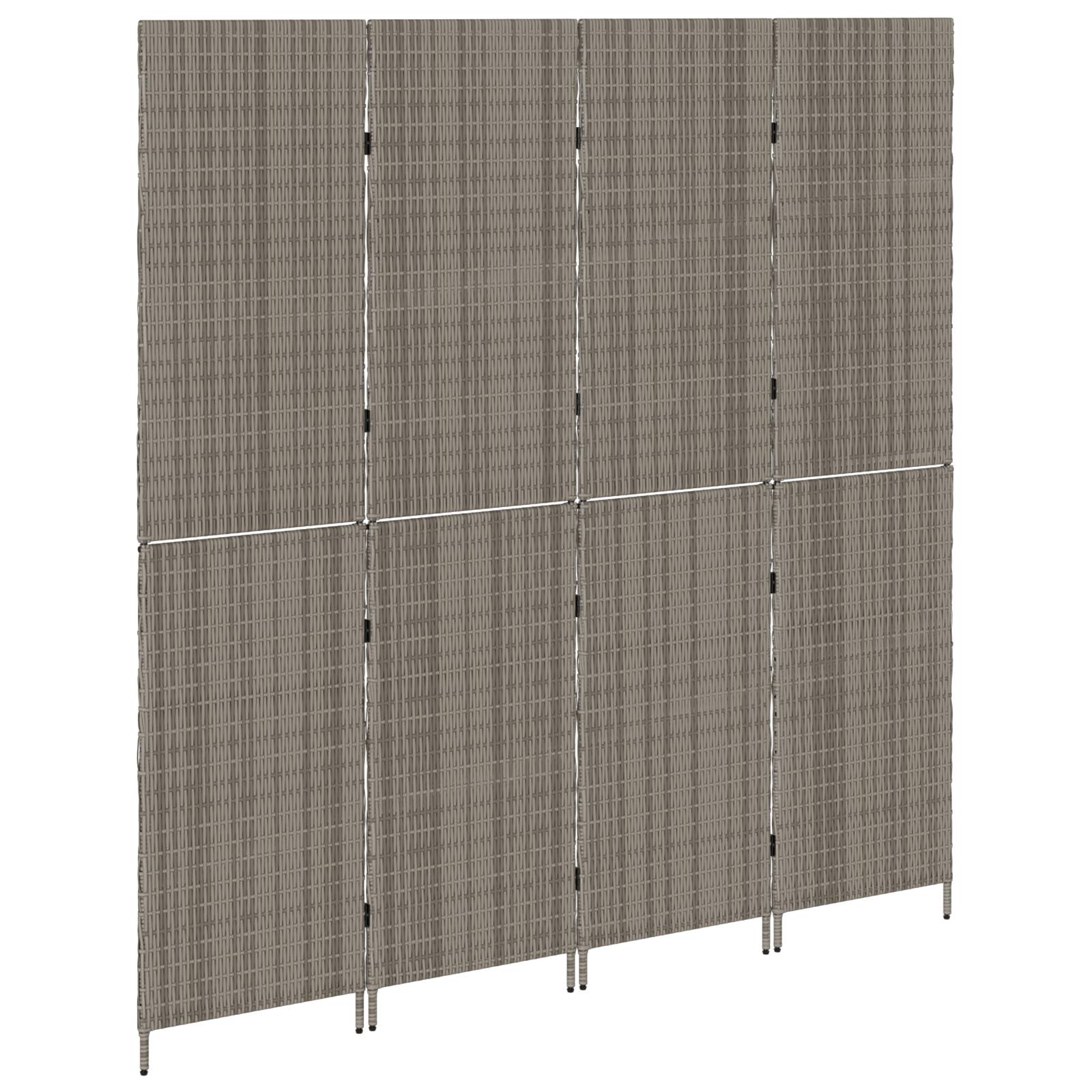 vidaXL Raumteiler 4-teilig Faltbar Grau 195x180 cm Poly Rattan