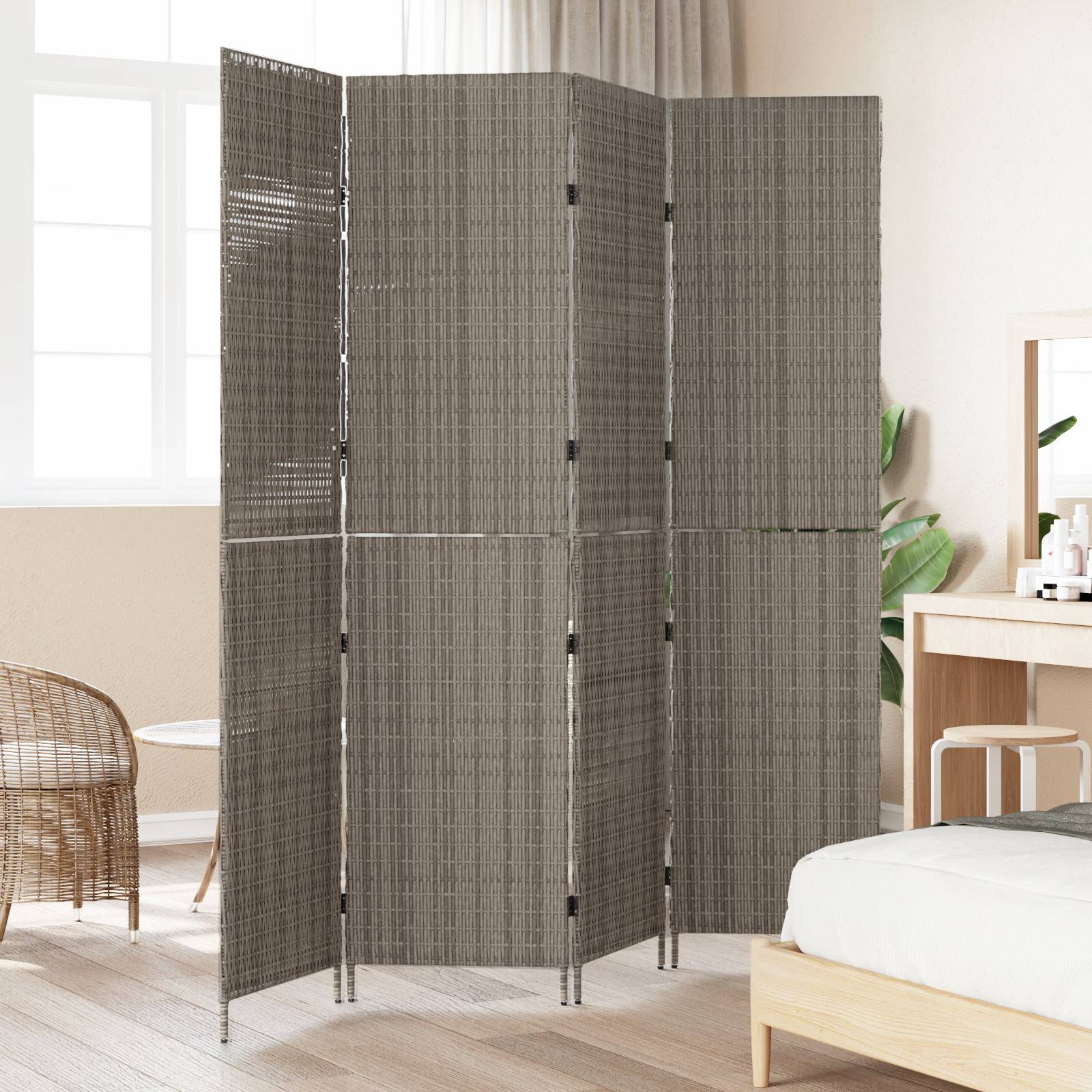 vidaXL Raumteiler 4-teilig Faltbar Grau 195x180 cm Poly Rattan