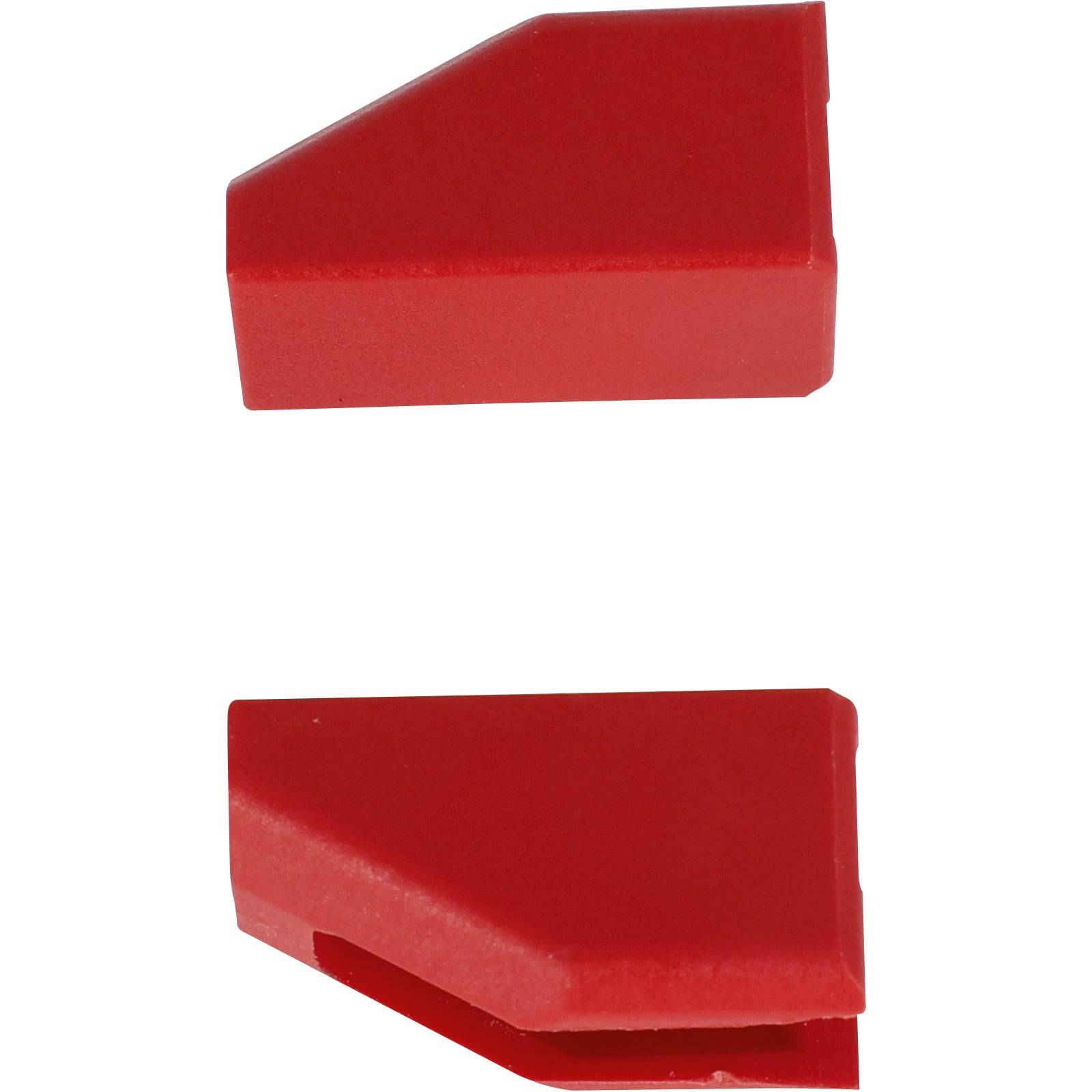 Zwei rote Plastikkeil, einer über dem anderen, die verschiedene Winkel zeigen.